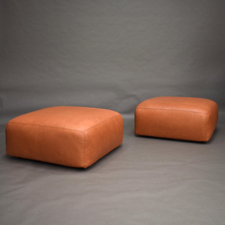 Mid-Century Modern Mario Bellini Le Mura Poufs for Cassina in New Leather, Italy, circa 1970 For Sale