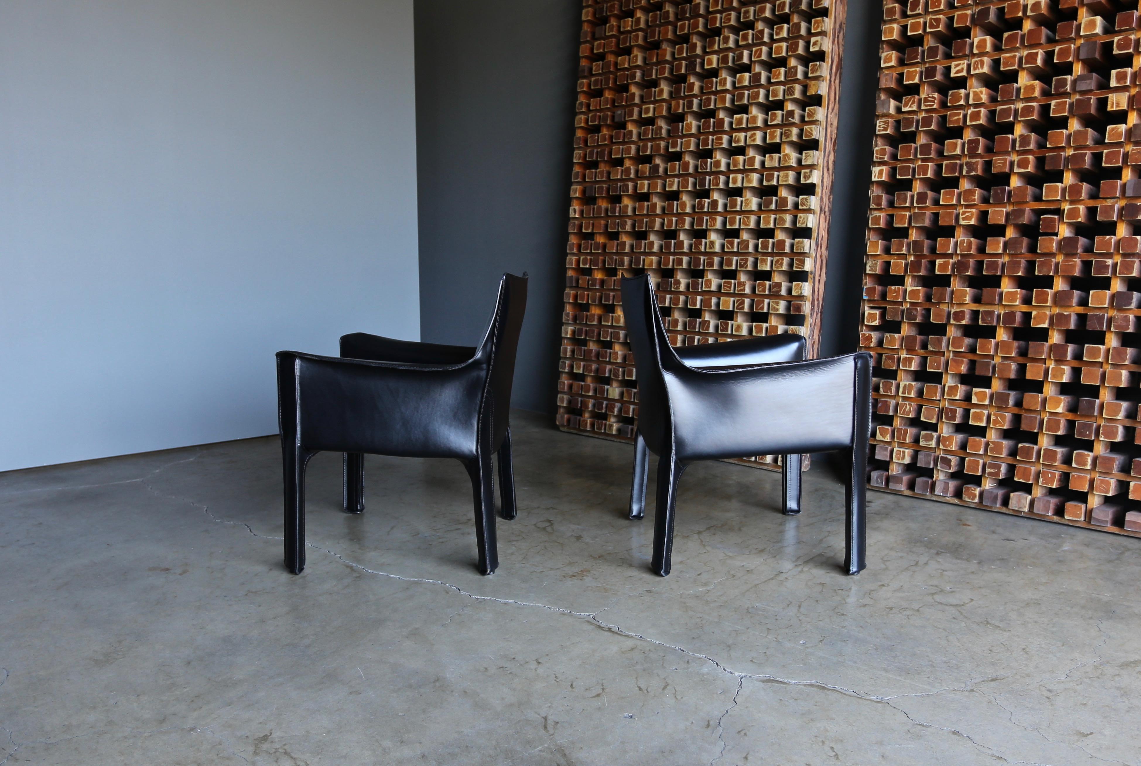 Italian Mario Bellini Leather Cab Lounge Chairs for Cassina