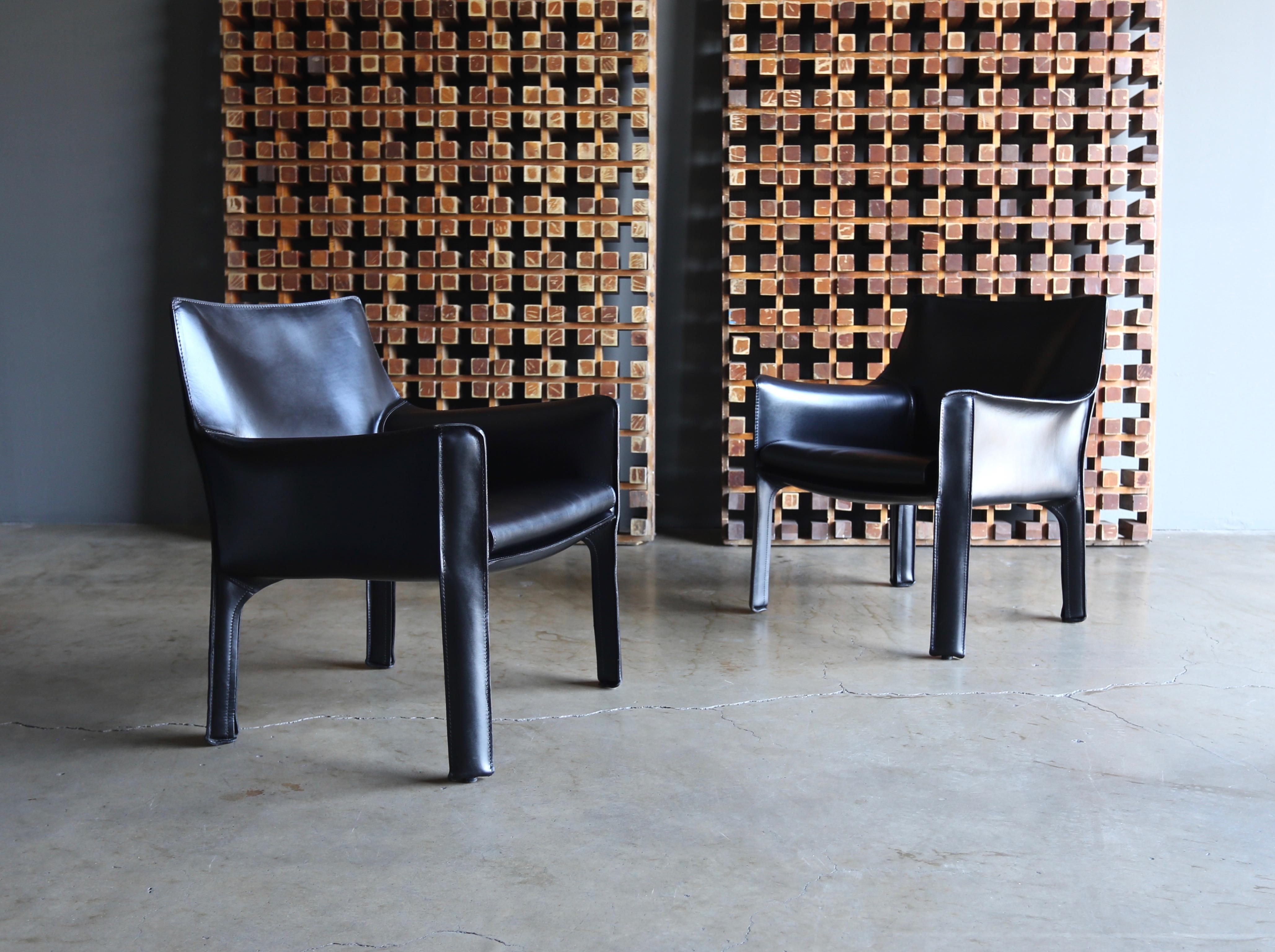 Steel Mario Bellini Leather Cab Lounge Chairs for Cassina