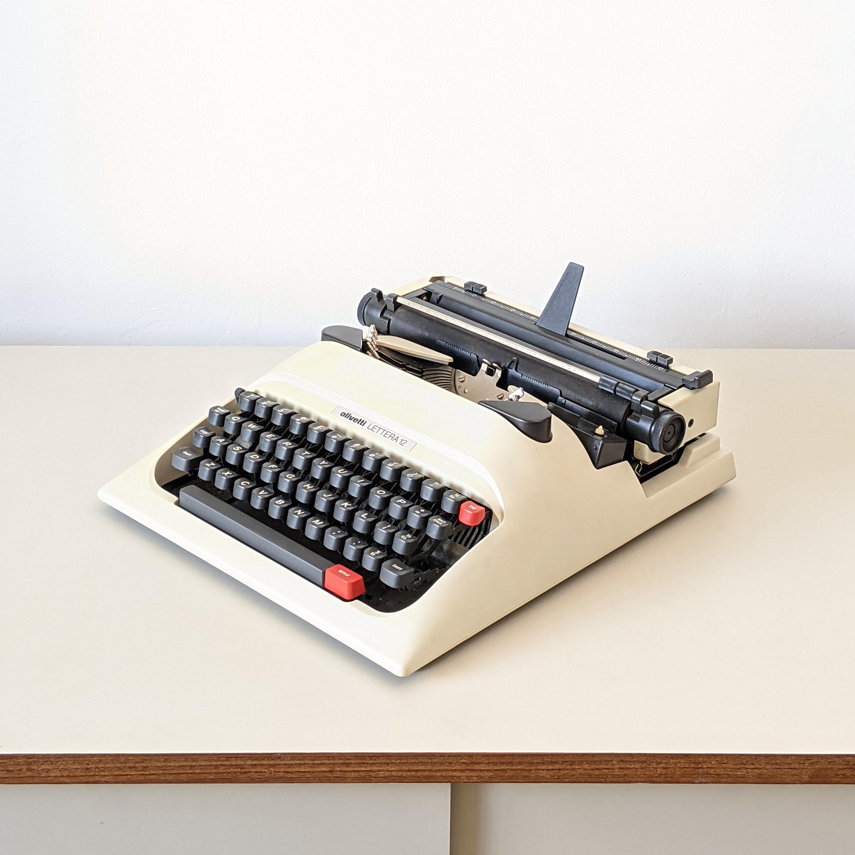 Mario Bellini (designer), Italy
Olivetti (manufacturer), Italy
Lettera 12 portable typewriter, designed 1976-77

ABS plastic (and other plastics and metals). Complete with carry case.

Condition: Fully functional. Good original condition, with