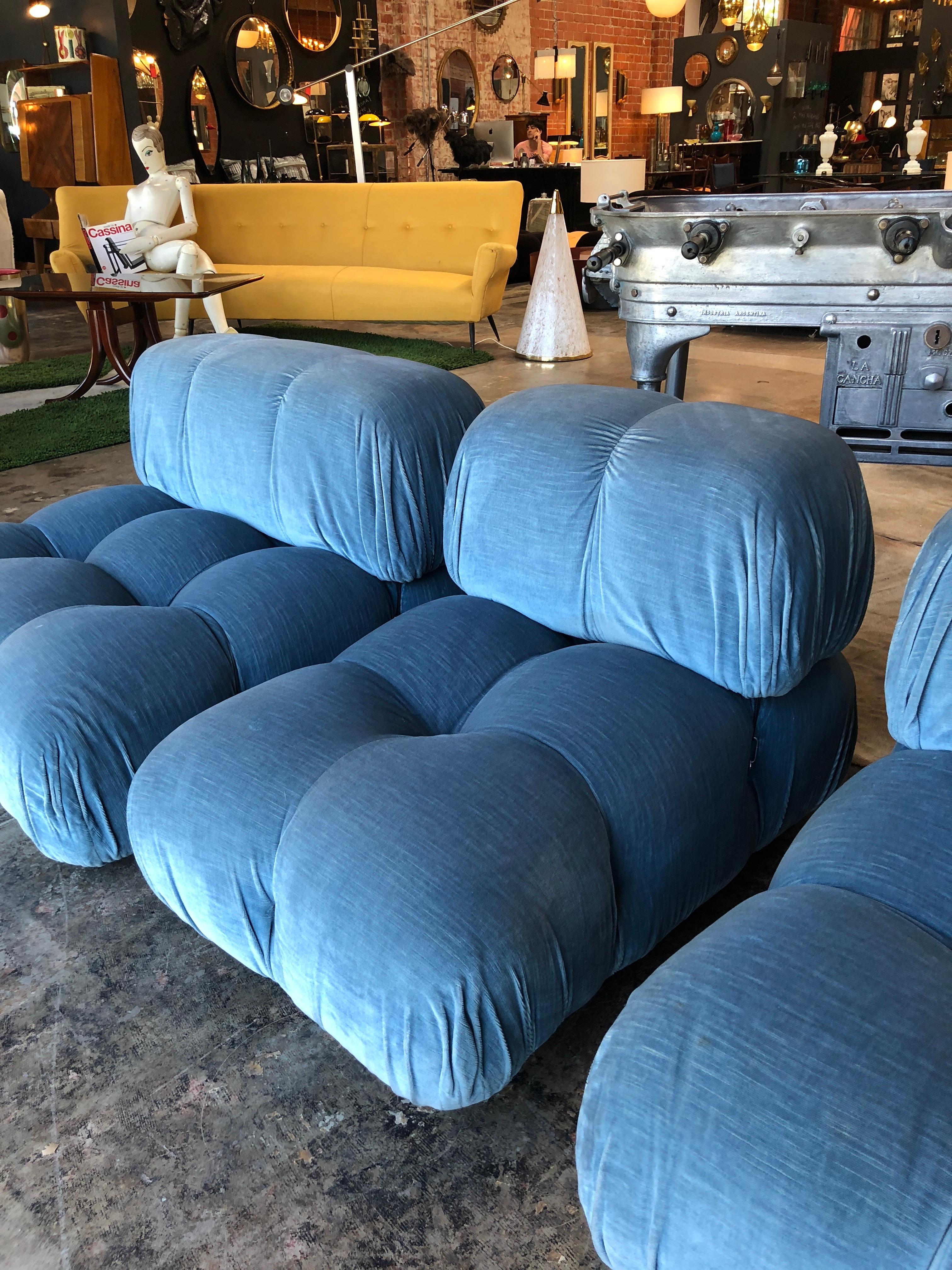 Mid-Century Modern Mario Bellini Light Blue Original Fabric 'Camaleonda' Modular Sofa