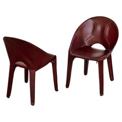 Mario Bellini “Lira & Liuto” Chair for Cassina, Bordeaux Leather, 1989, Set of 2