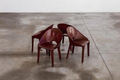 Mario Bellini “Lira & Liuto” Chair for Cassina, Bordeaux Leather, 1989, Set of 4