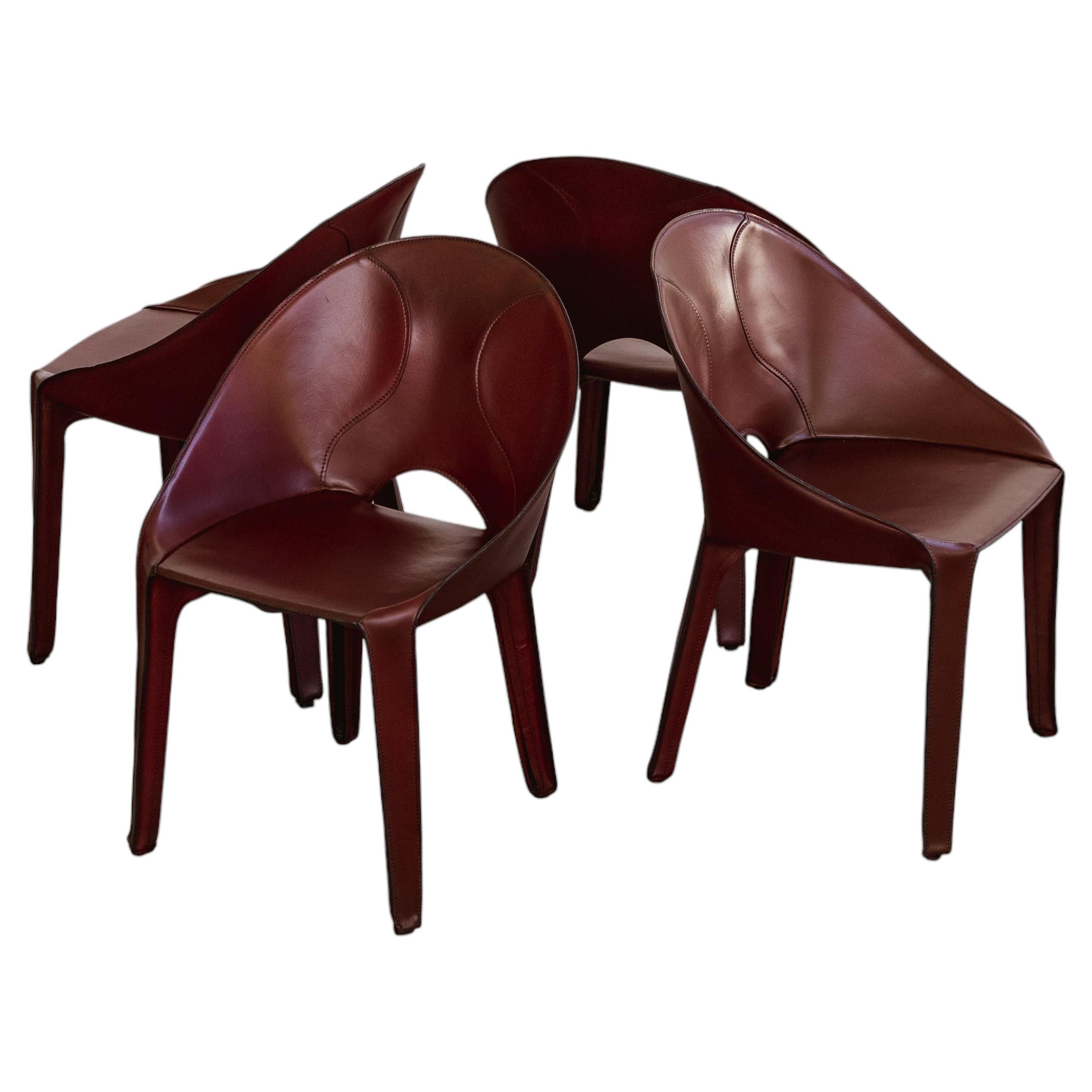 Silla "Lira & Liuto" de Mario Bellini para Cassina, cuero burdeos, 1989, set de 4