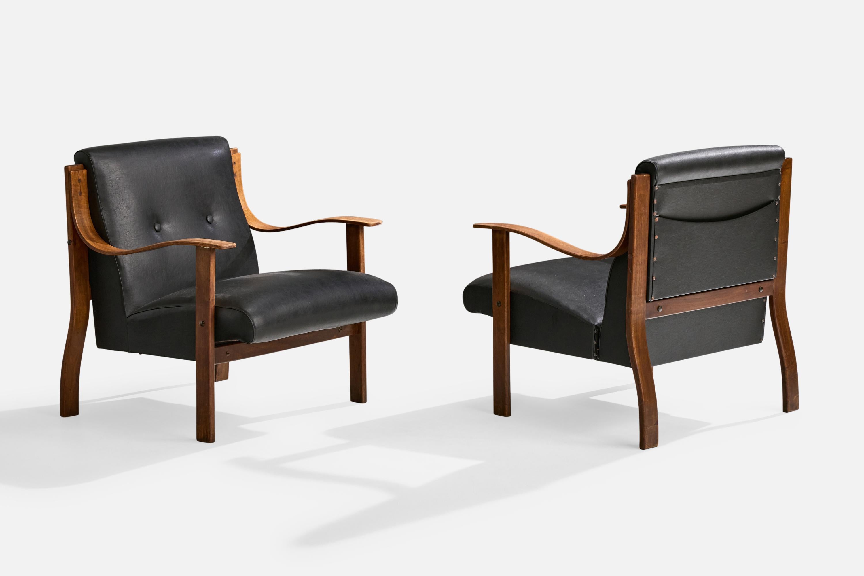Mid-Century Modern Mario Bellini, Lounge Chairs, Beech, Vinyl, Italy, 1960s For Sale