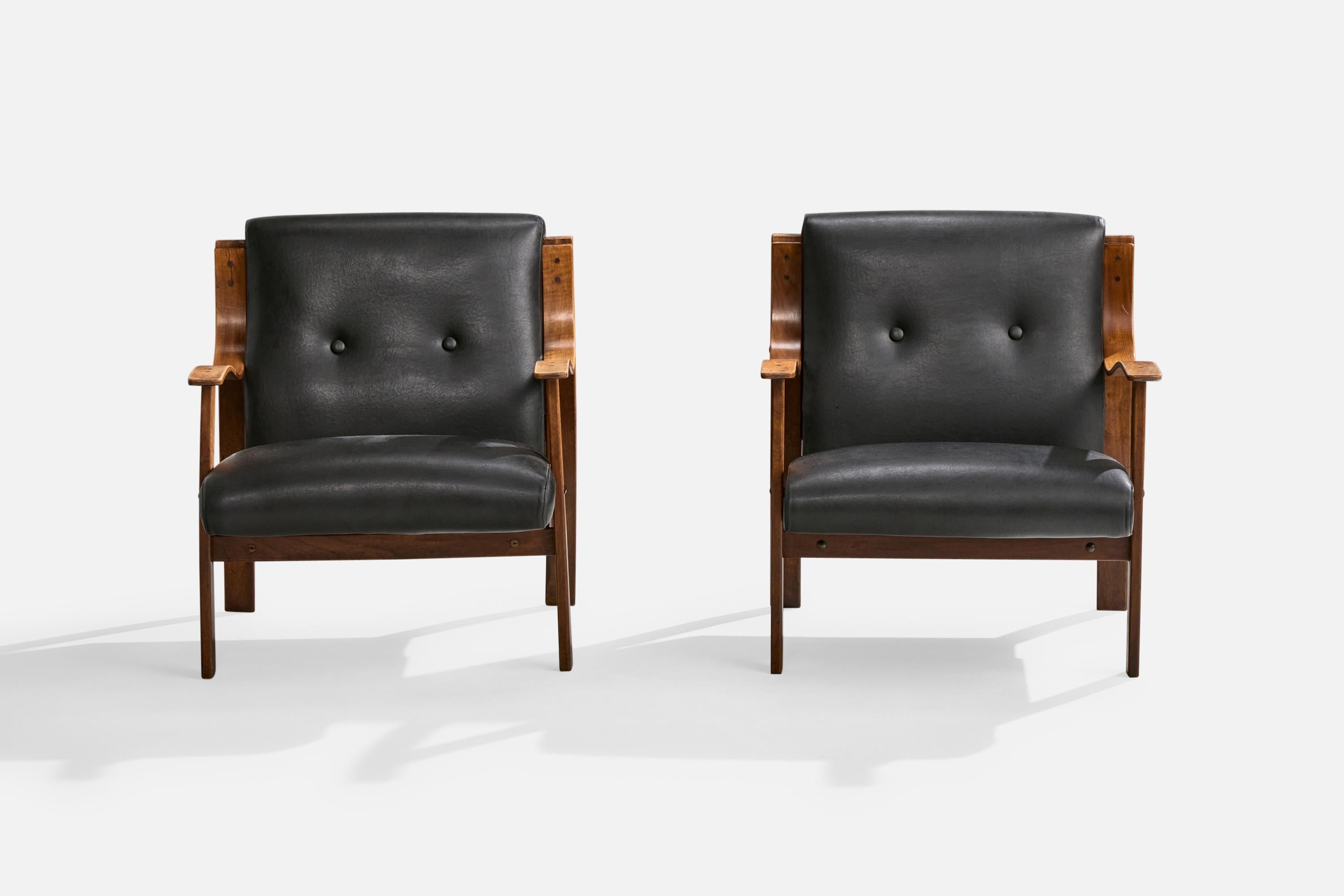 Italian Mario Bellini, Lounge Chairs, Beech, Vinyl, Italy, 1960s For Sale