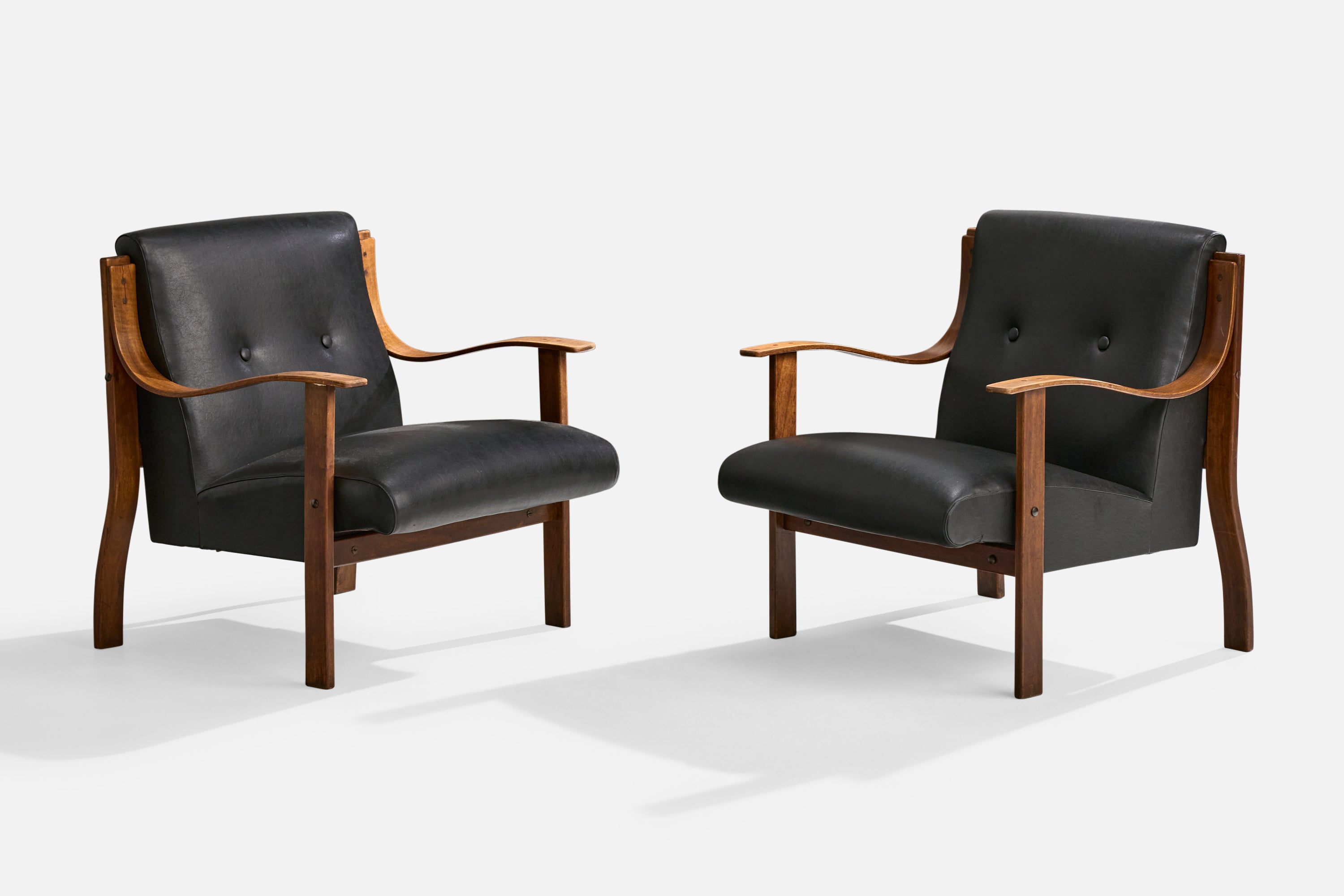 Mario Bellini, Lounge Chairs, Beech, Vinyl, Italy, 1960s For Sale