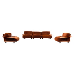 Mario Bellini Midcentury Brown Velvet Pianura Living Room Set for Cassina, 1970