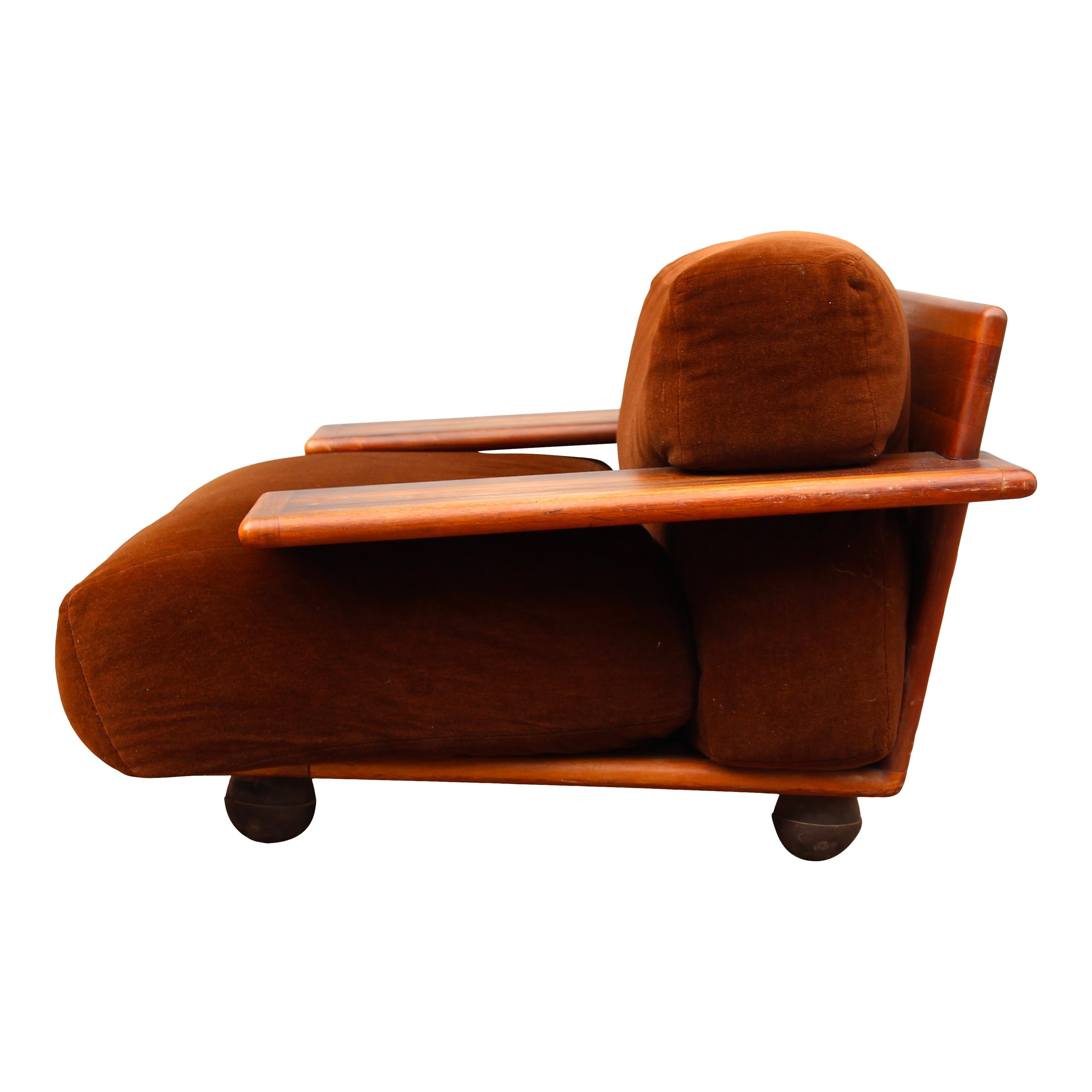 Mid-Century Modern Mario Bellini Midcentury Modern Brown Velvet Pianura Armchair for Cassina, 1970 For Sale