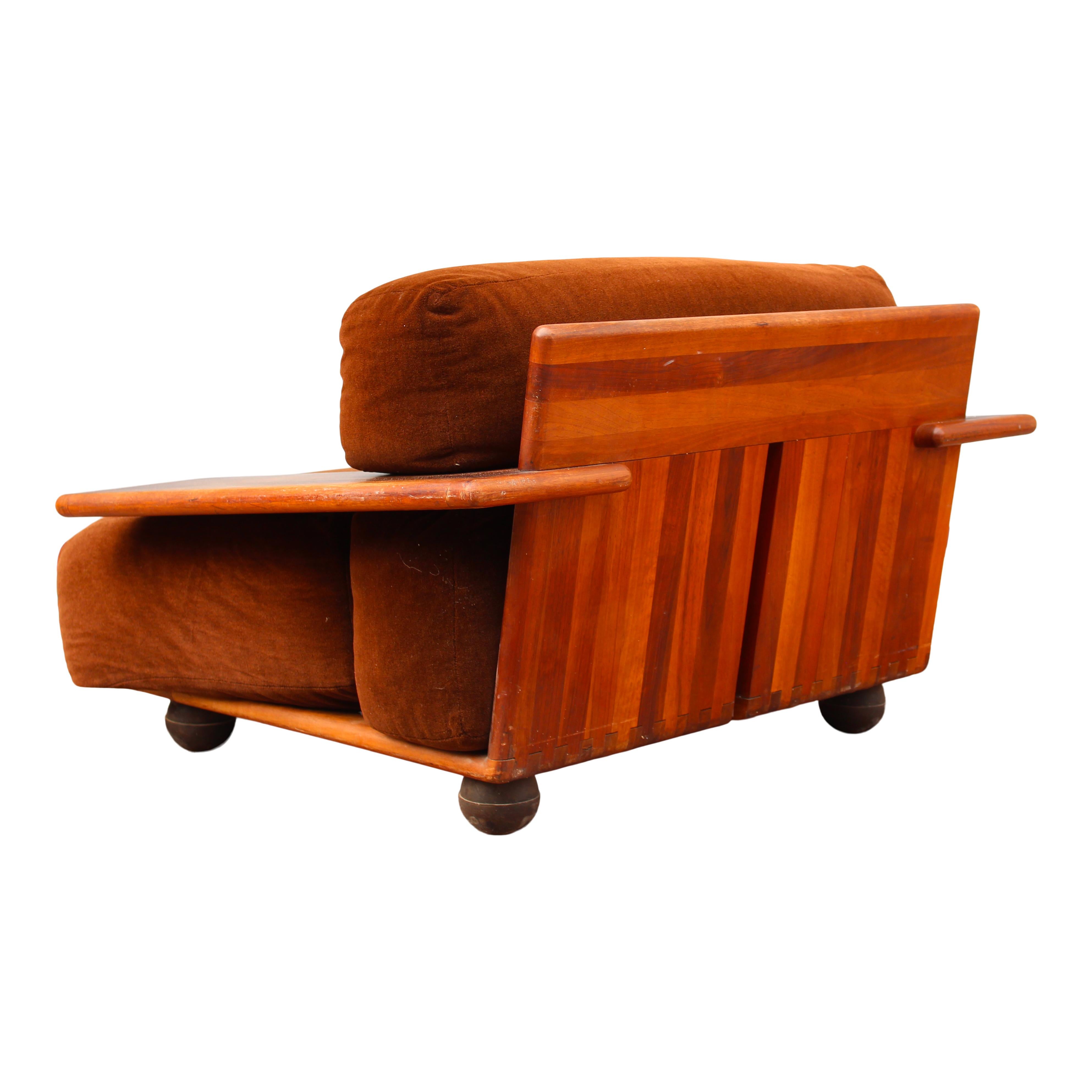 Italian Mario Bellini Midcentury Modern Brown Velvet Pianura Armchair for Cassina, 1970 For Sale