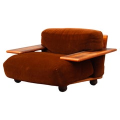 Mario Bellini Midcentury Modern Brown Velvet Pianura Armchair for Cassina, 1970