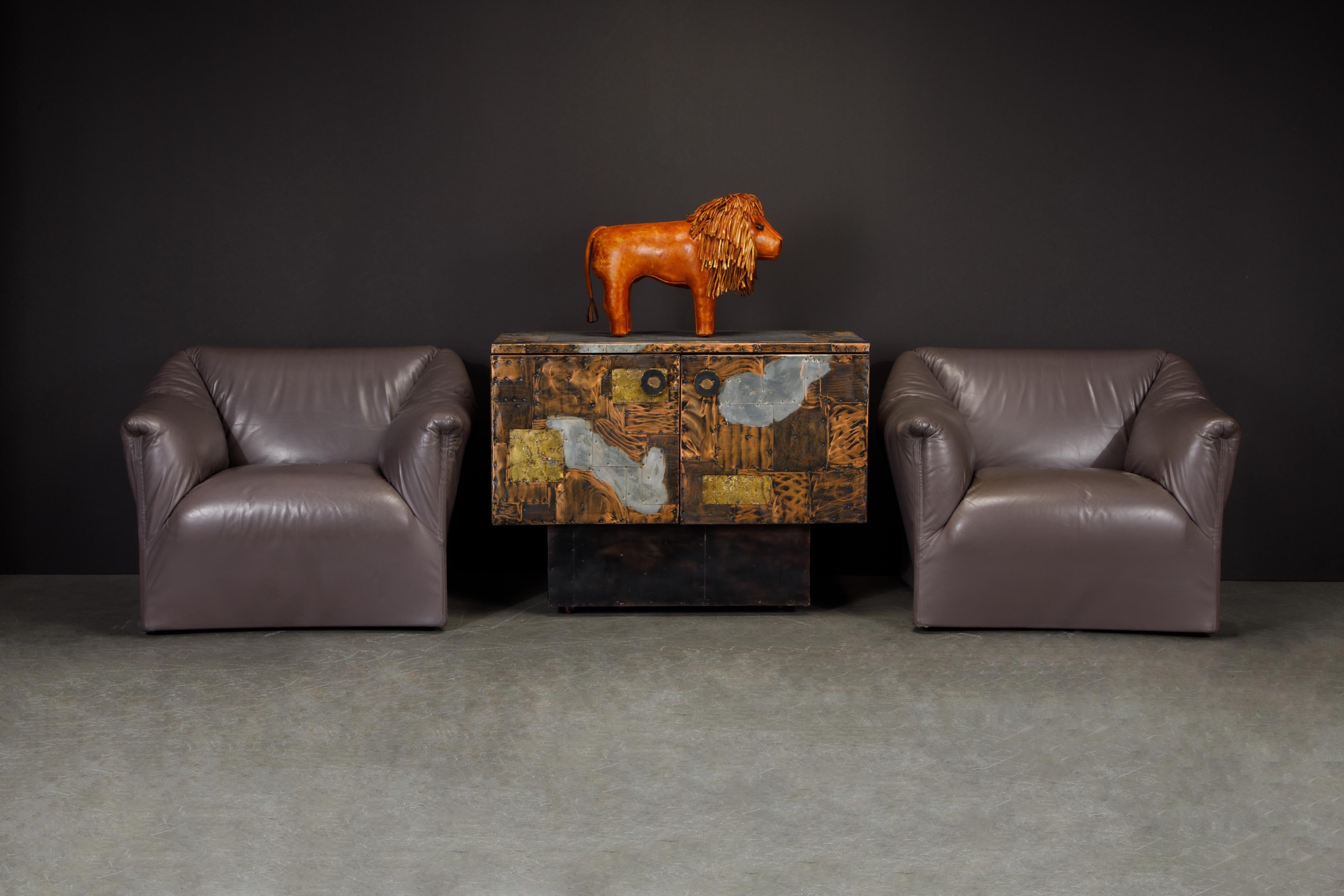 Italian Mario Bellini Model 685 'Tentazione' Club Lounge Chairs in Leather, Signed