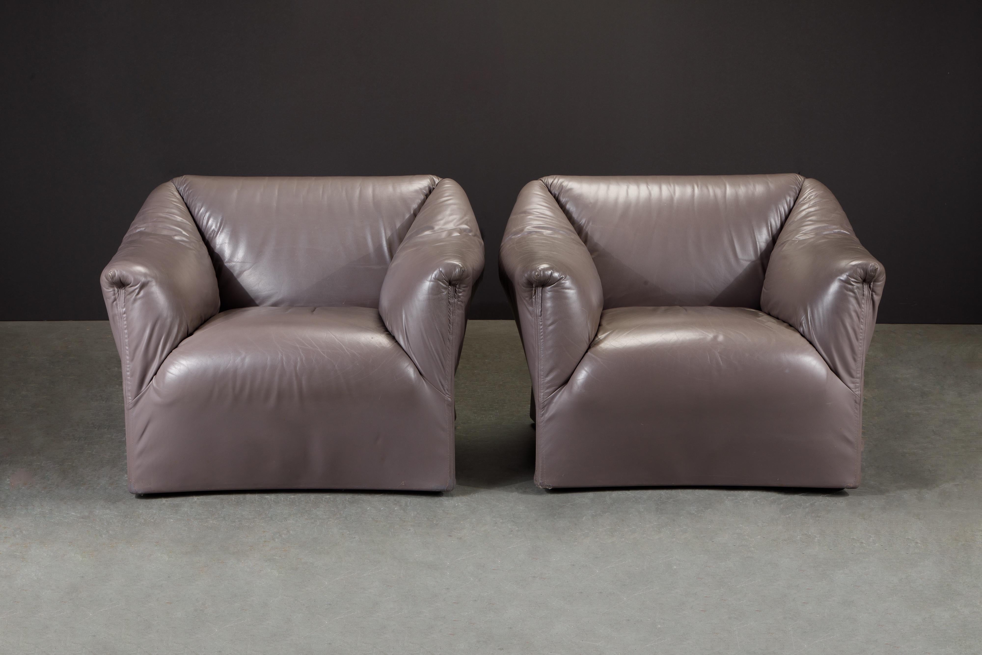 Late 20th Century Mario Bellini Model 685 'Tentazione' Club Lounge Chairs in Leather, Signed