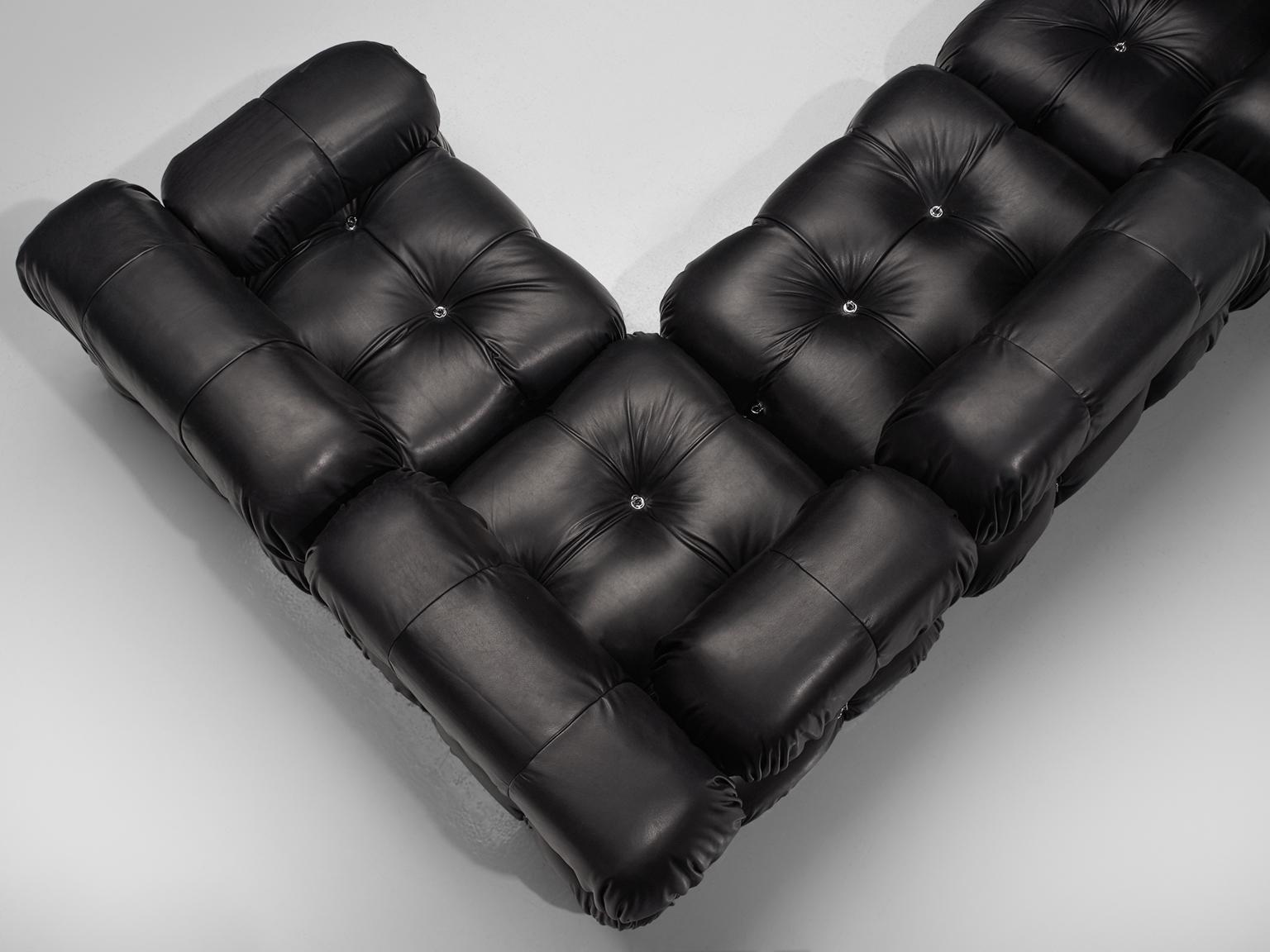 Post-Modern Mario Bellini Modular 'Camaleonda' Reupholstered in Black Aniline Leather