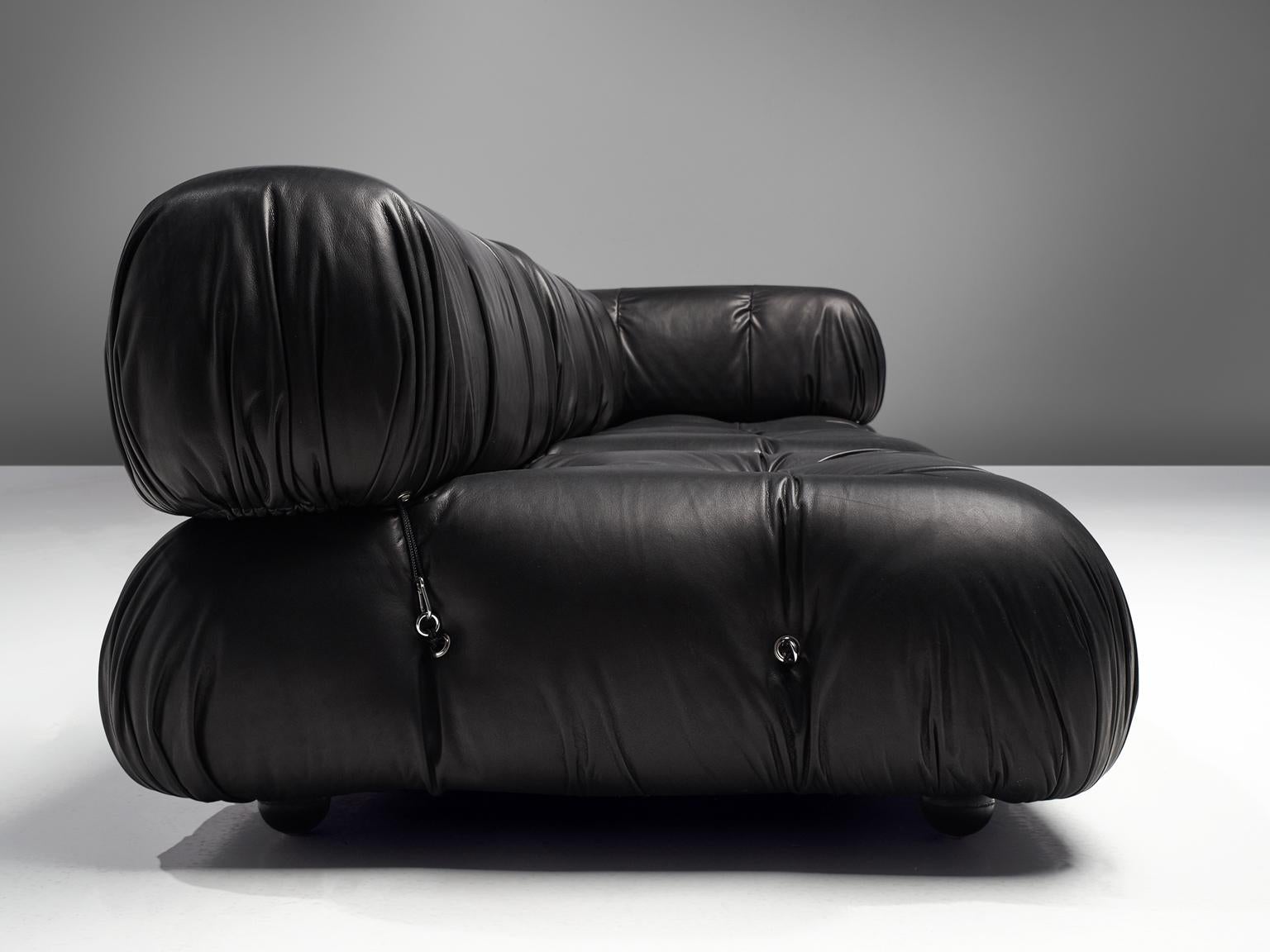 Italian Mario Bellini Modular 'Camaleonda' Reupholstered in Black Aniline Leather