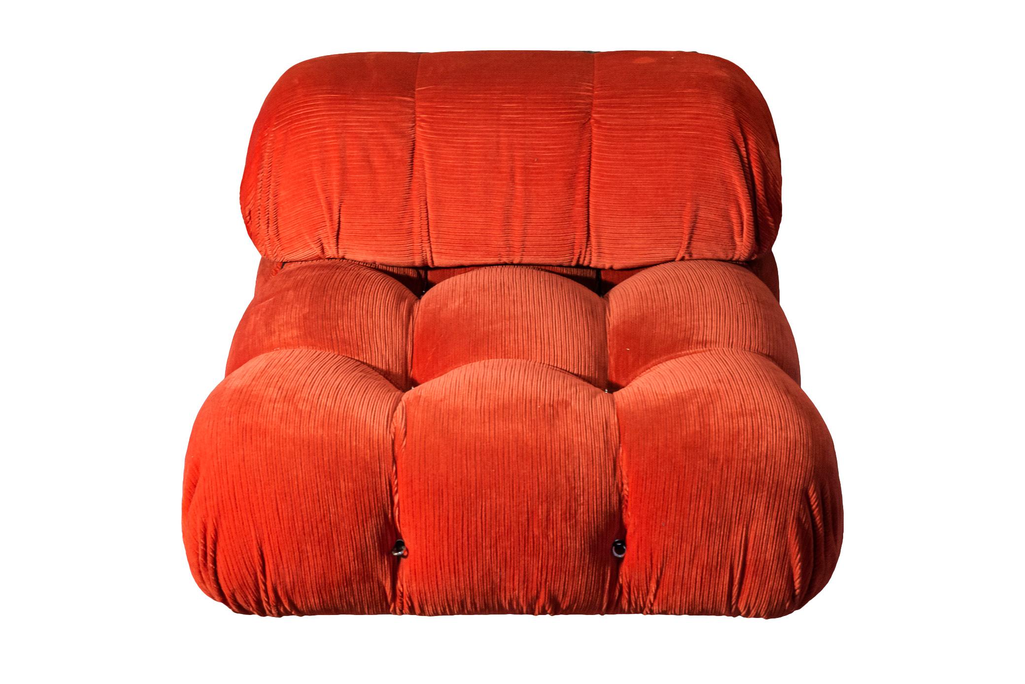 Mario Bellini,
Modular sofa,
Modele Chameleon,
Fabric,
Production C&B Italia,
circa 1970, Italy.

Measures: Width 220 cm, height 65 cm, depth 94 cm, seat height 38 cm.
(Small) width 65 cm, height 65 cm, depth 94 cm, seat height 38 cm.
(Big)