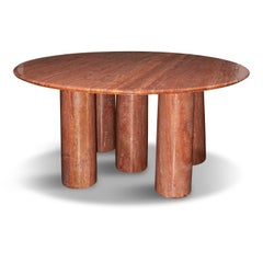 Mario Bellini Monumental Round 'Il Collonato' Red Persian Travertine Table