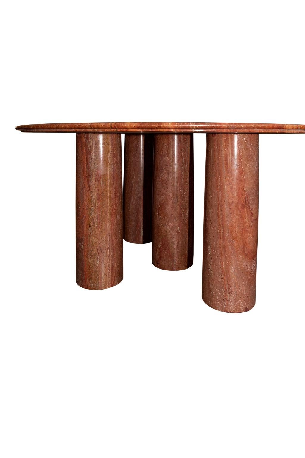 Mario Bellini Monumental Round 'Il Collonato' Red Persian Travertine Table In Good Condition In Houston, TX