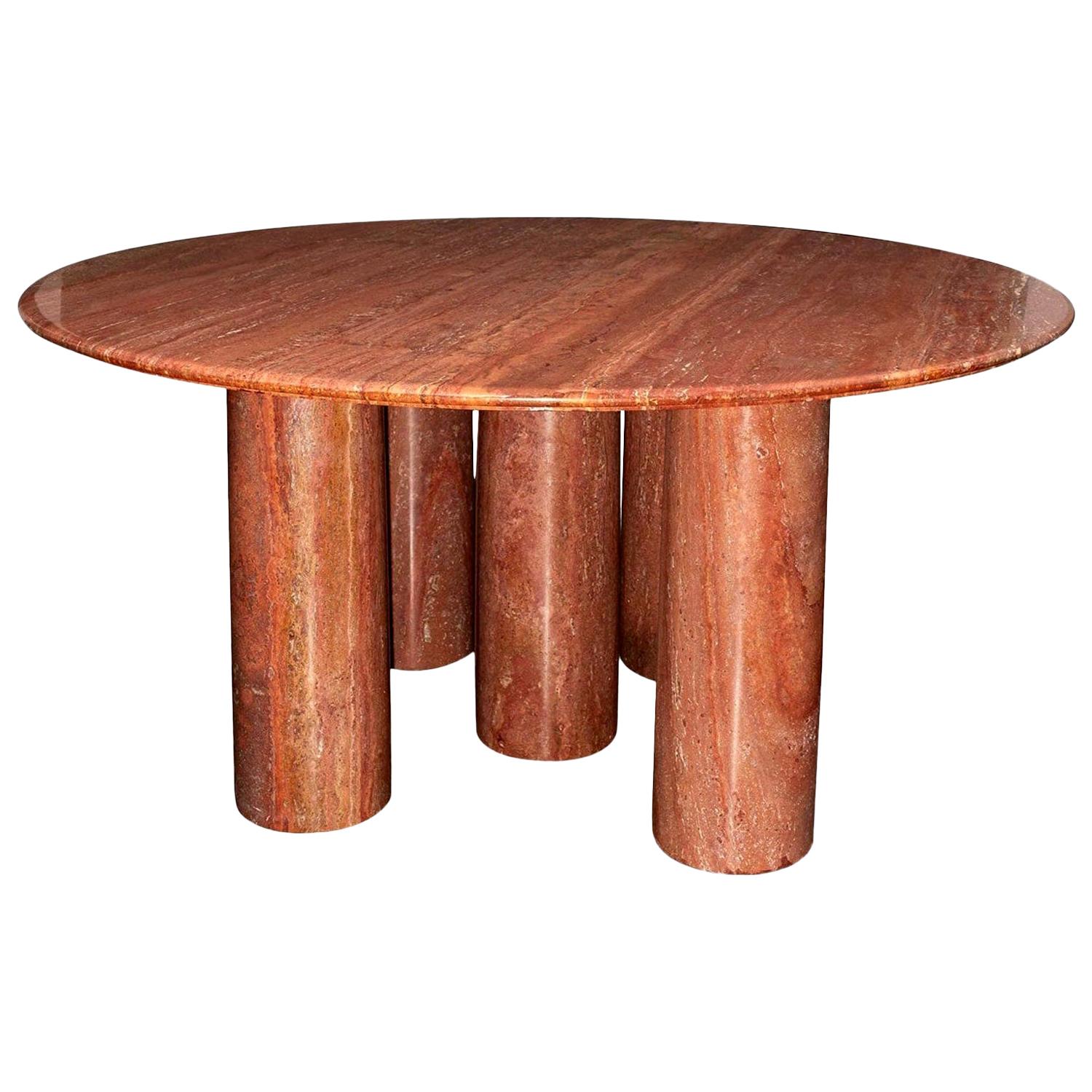 Mario Bellini Monumental Round 'Il Collonato' Red Persian Travertine Table