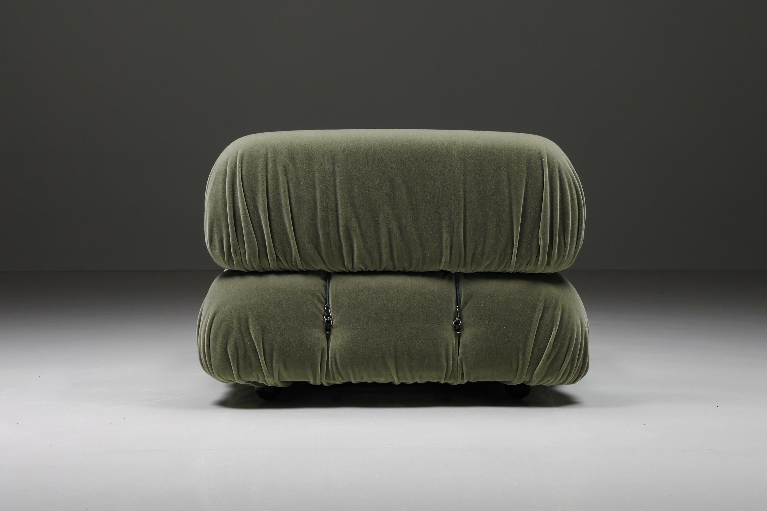 Mario Bellini Olive Green Camaleonda, 100% Mohair Reupholstery, B&B Italia, 1970 4