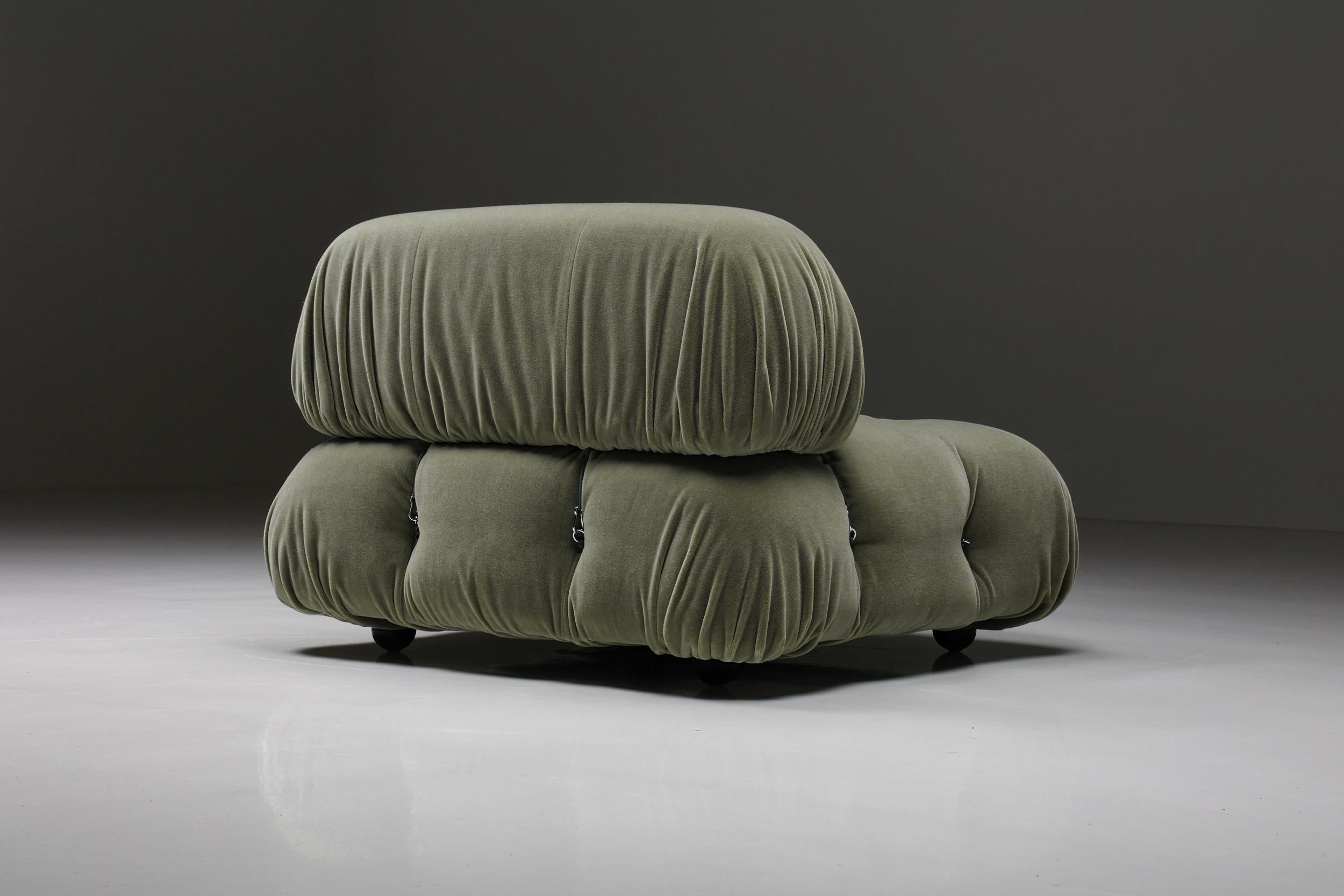 Mario Bellini Olive Green Camaleonda, 100% Mohair Reupholstery, B&B Italia, 1970 5