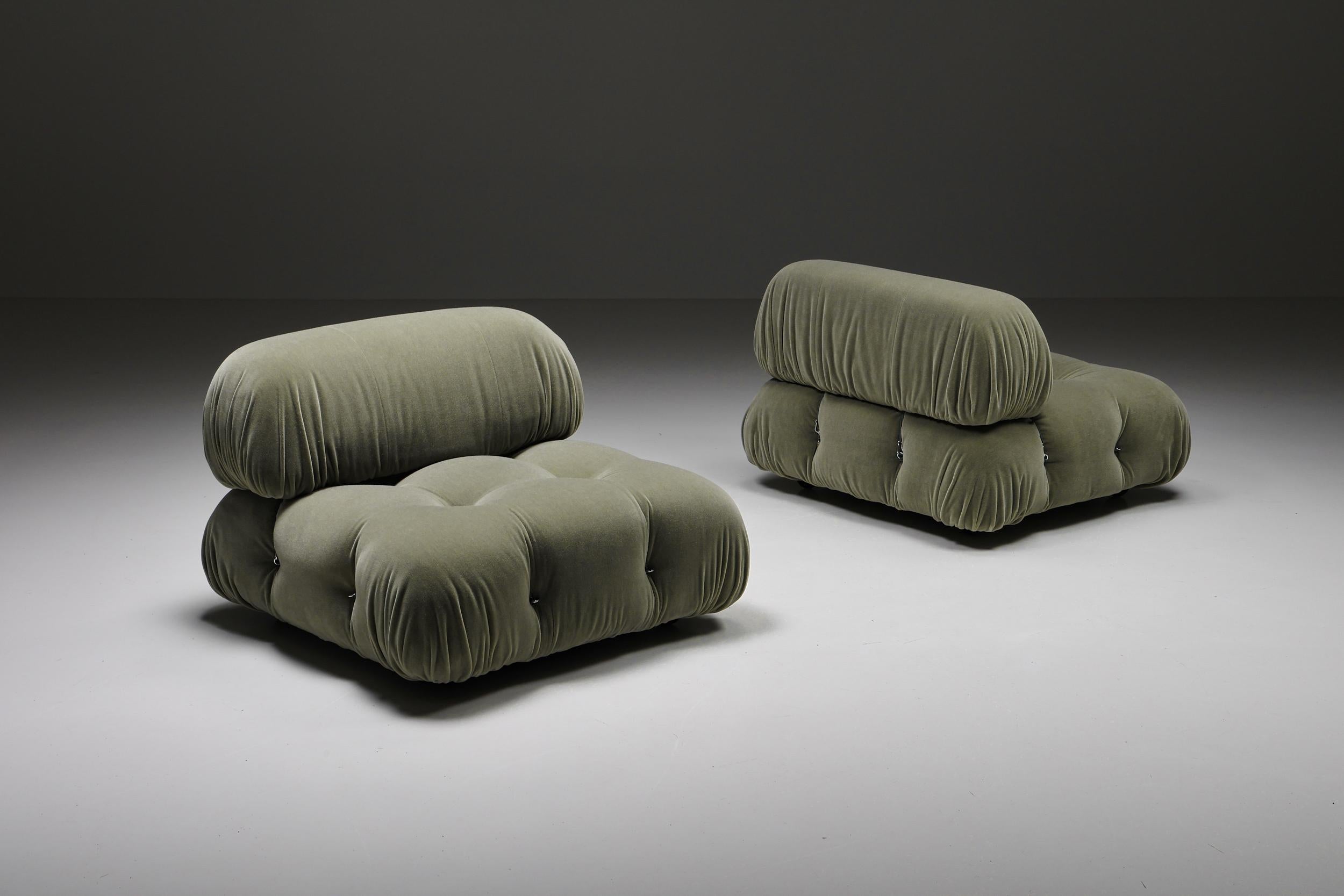 Post-Modern Mario Bellini Olive Green Camaleonda, 100% Mohair Reupholstery, B&B Italia, 1970