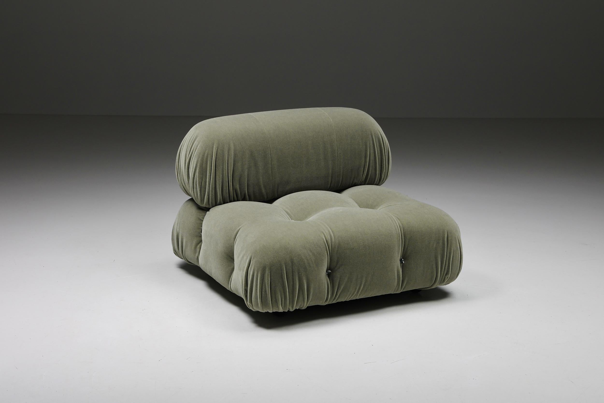 Italian Mario Bellini Olive Green Camaleonda, 100% Mohair Reupholstery, B&B Italia, 1970