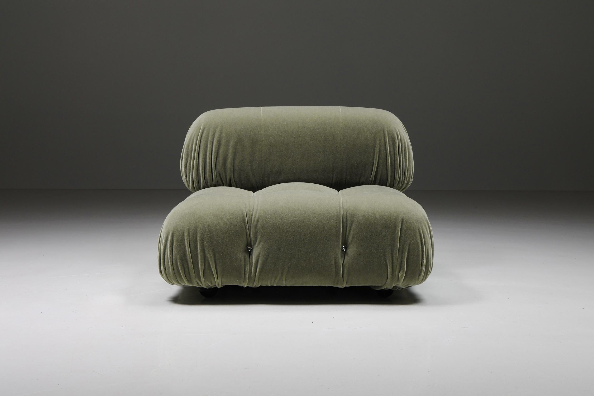 Late 20th Century Mario Bellini Olive Green Camaleonda, 100% Mohair Reupholstery, B&B Italia, 1970