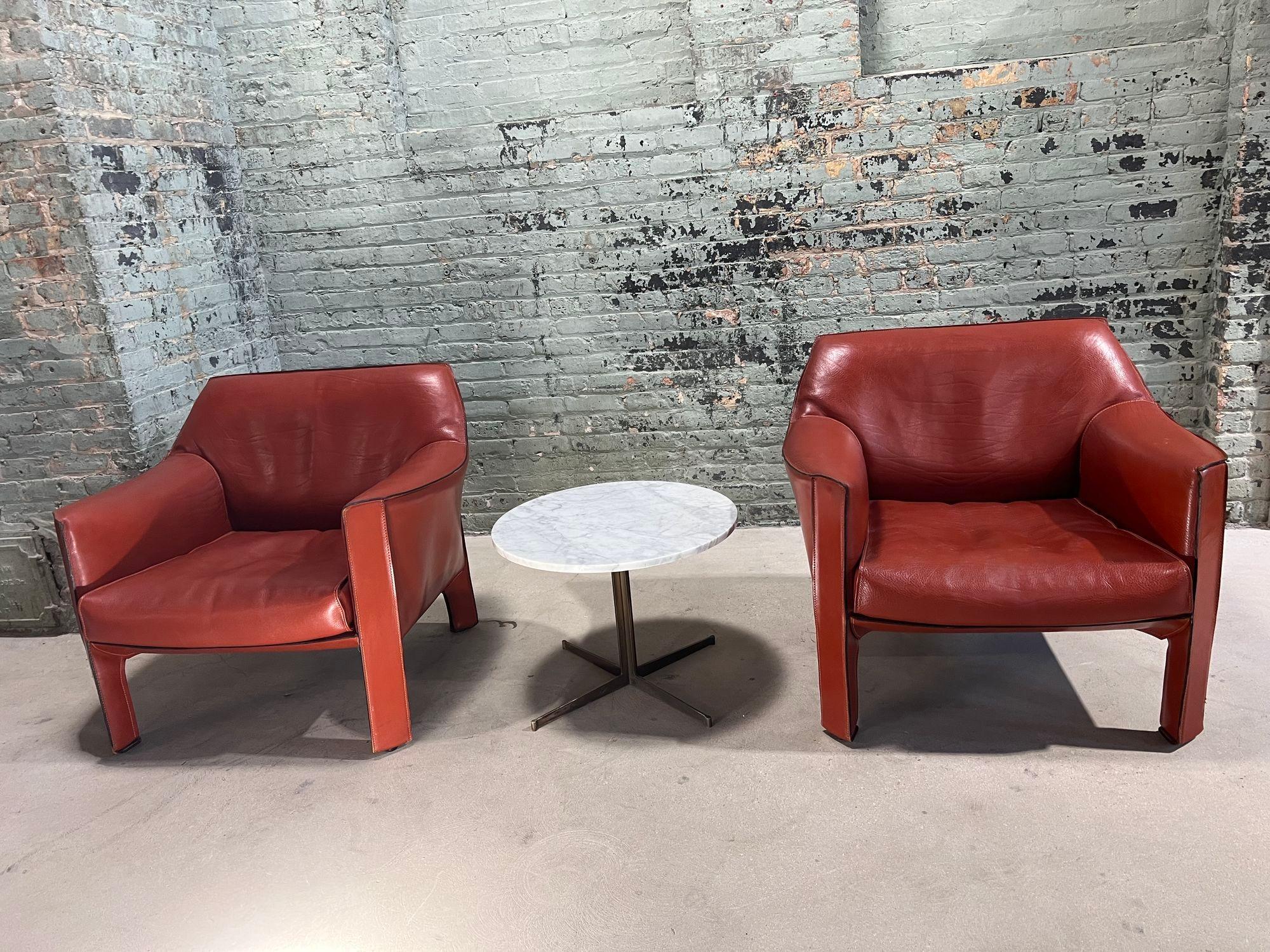 Mario Bellini Pair Leather Cab Lounge Chairs, Model 415, Italy 1970 10