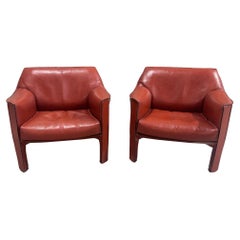 Vintage Mario Bellini Pair Leather Cab Lounge Chairs, Model 415, Italy 1970