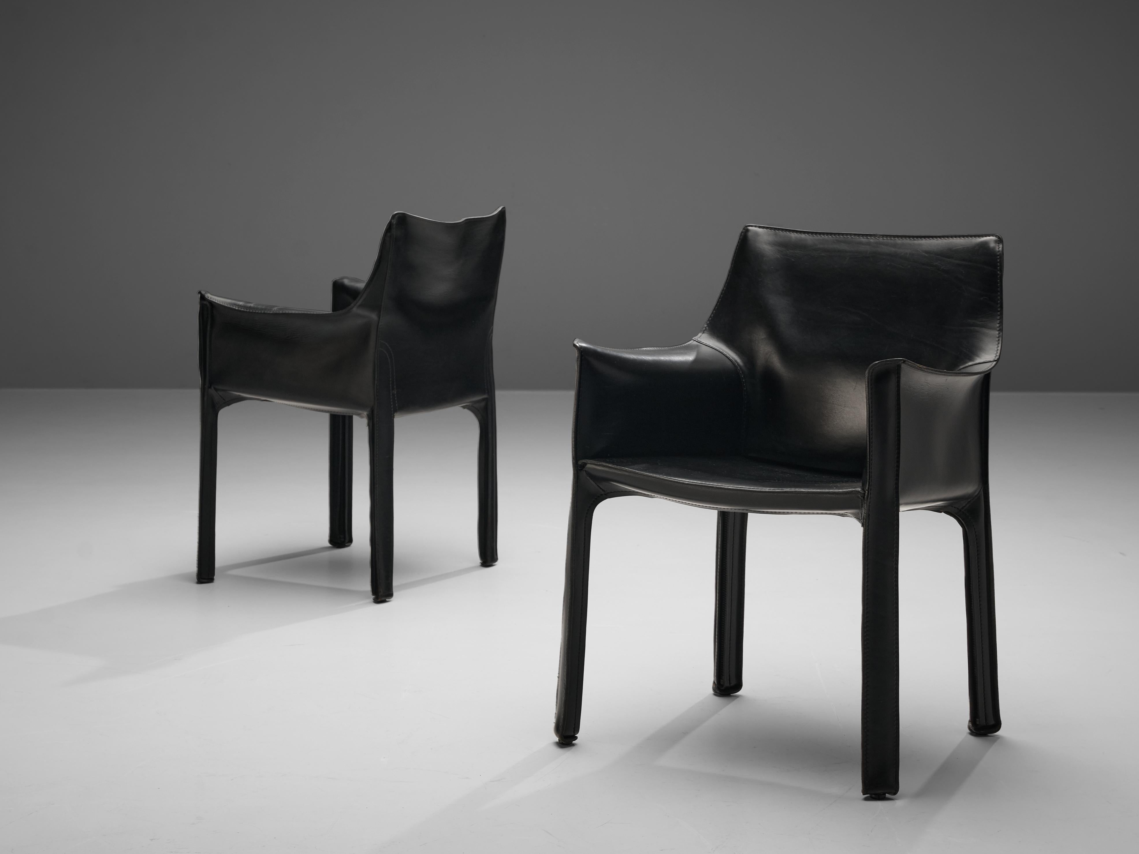 Italian Mario Bellini Pair of Armchairs ‘CAB 413’ in Black Leather