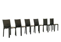 Mario Bellini for Cassina Set of 6 Chairs "CAB T4" In Black Leather, Italy 1970s