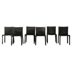 Mario Bellini for Cassina Set of 6 Chairs "CAB T4" In Black Leather, Italy 1970s