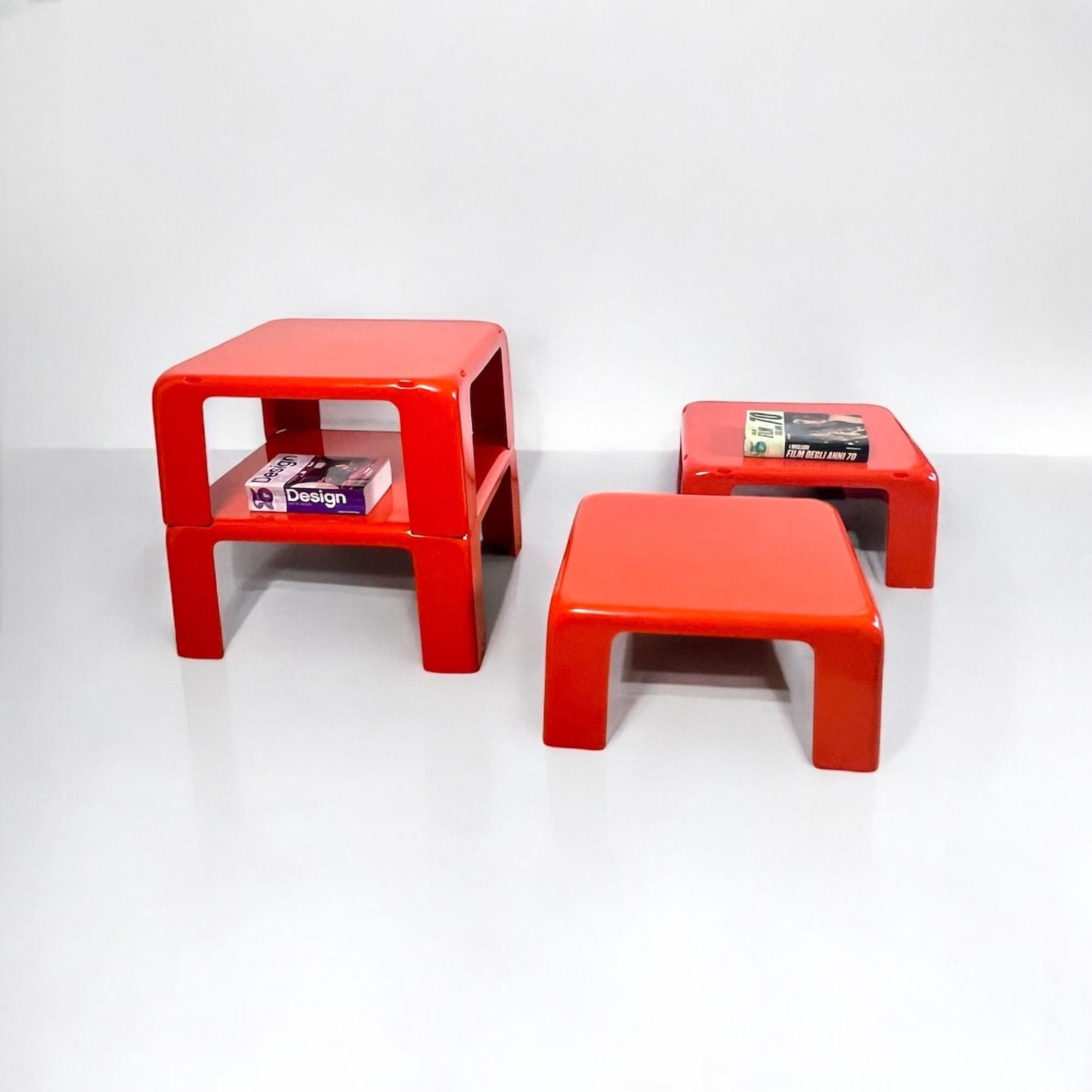 Mario Bellini 'Quattro Gatti' Nesting Tables for C&B in Orange Fiberlite, 1960s 6