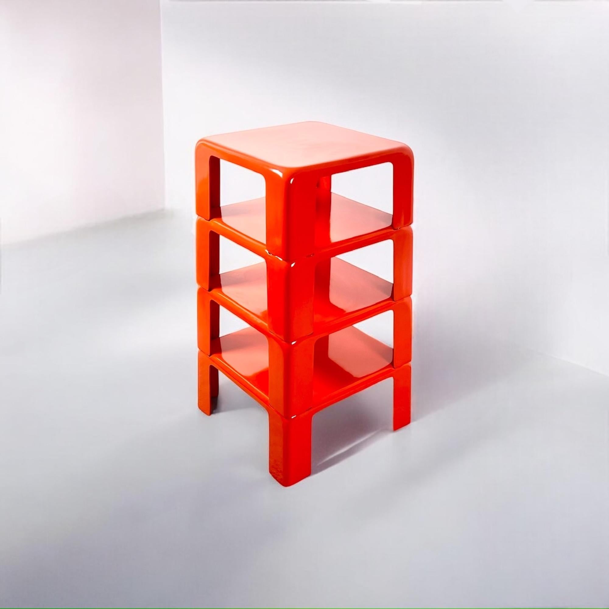 Italian Mario Bellini 'Quattro Gatti' Nesting Tables for C&B in Orange Fiberlite, 1960s
