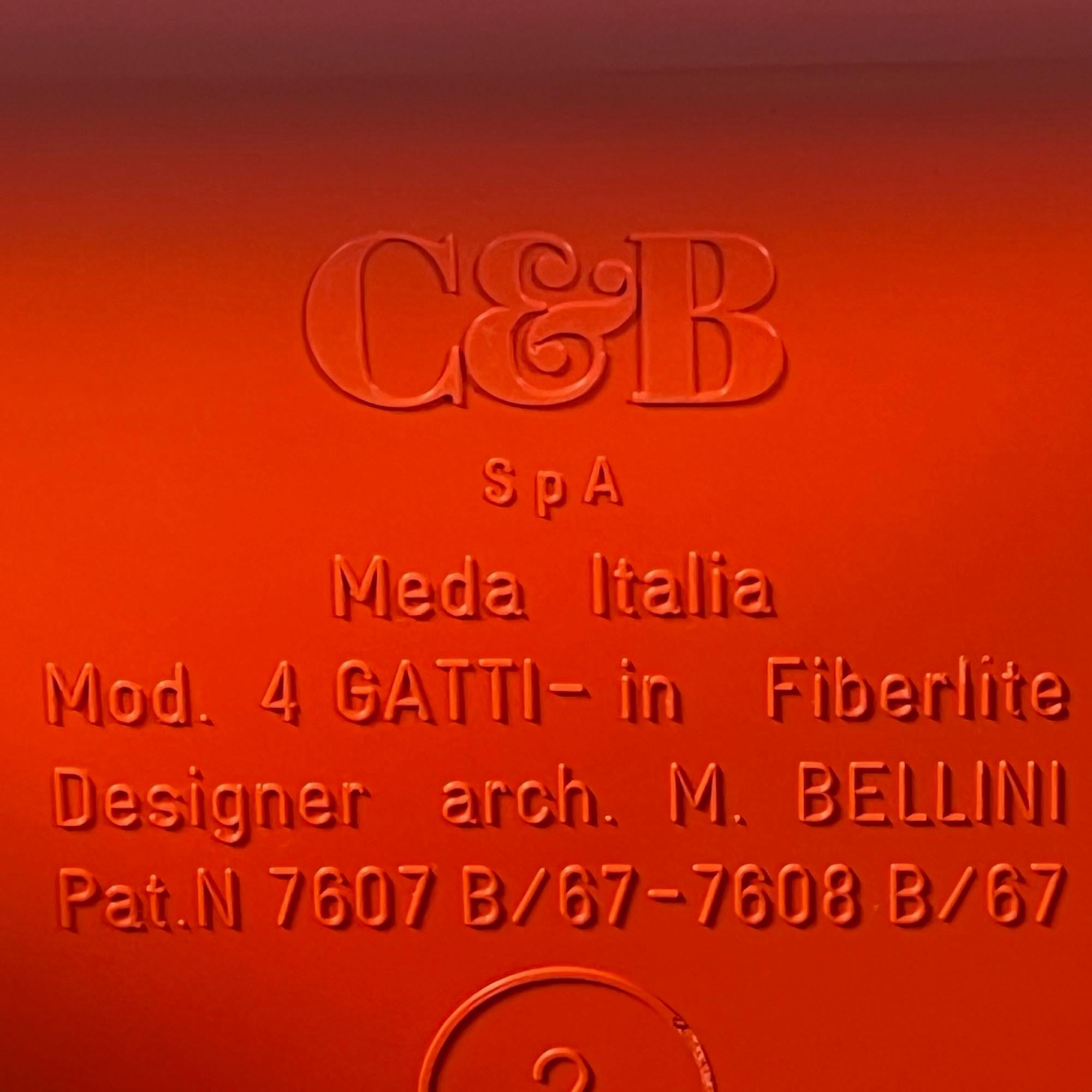 Plastic Mario Bellini 'Quattro Gatti' Nesting Tables for C&B in Orange Fiberlite, 1960s