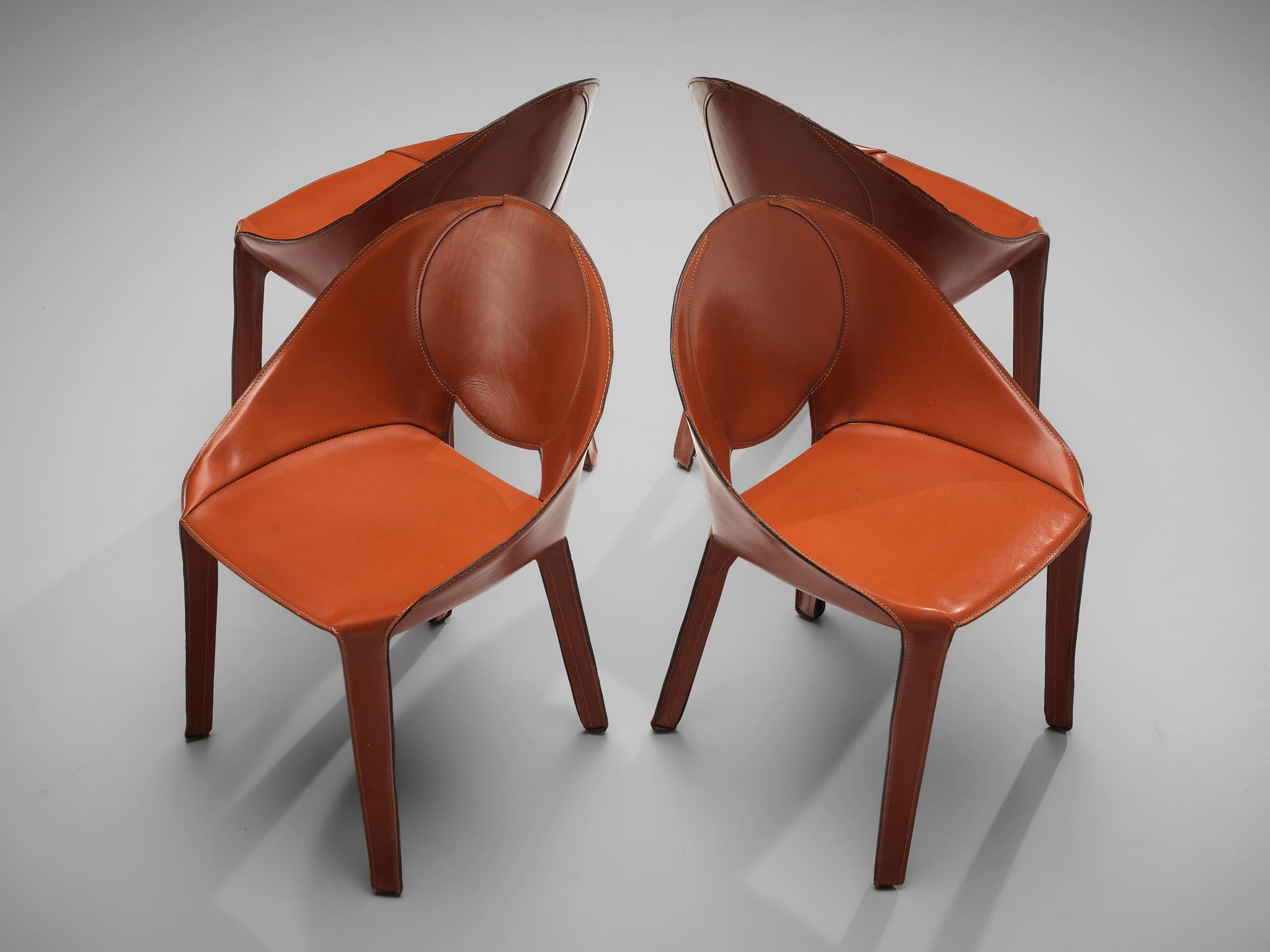 Mario Bellini Rare Set of Eight Lira Liuto Dining Chairs in Red Leather 3