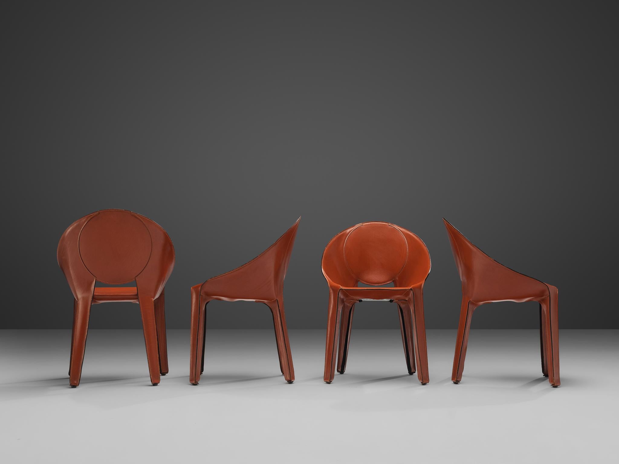 Mario Bellini Rare Set of Eight Lira Liuto Dining Chairs in Red Leather 4