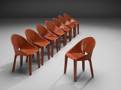 Mario Bellini Rare Set of Eight Lira Liuto Dining Chairs in Red Leather