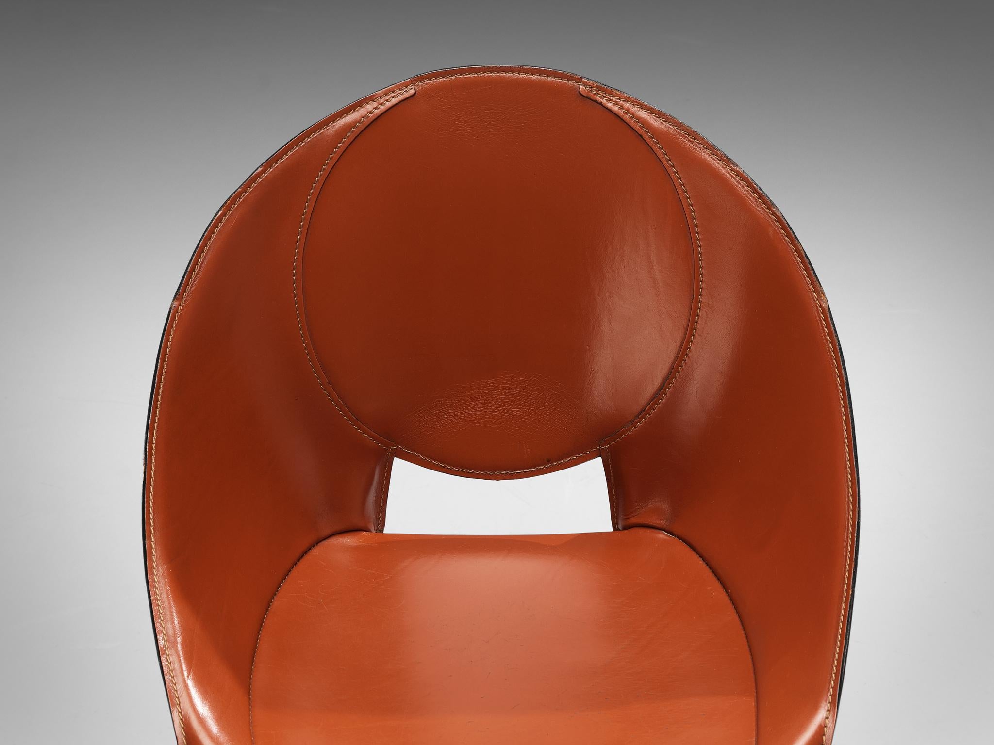 Italian Mario Bellini Rare Set of Eight Lira Liuto Dining Chairs in Red Leather
