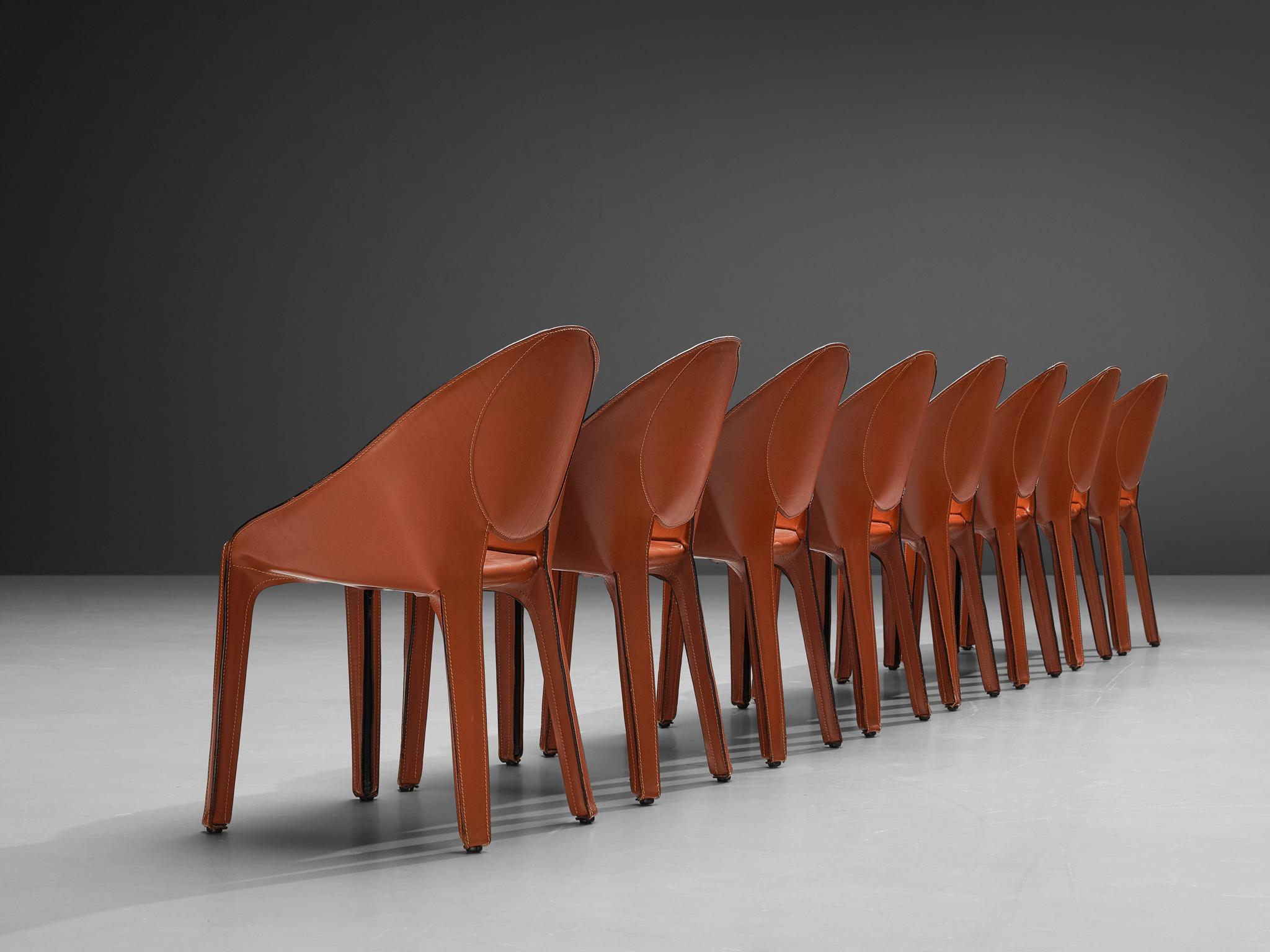 Mario Bellini Rare Set of Eight Lira Liuto Dining Chairs in Red Leather In Good Condition In Waalwijk, NL