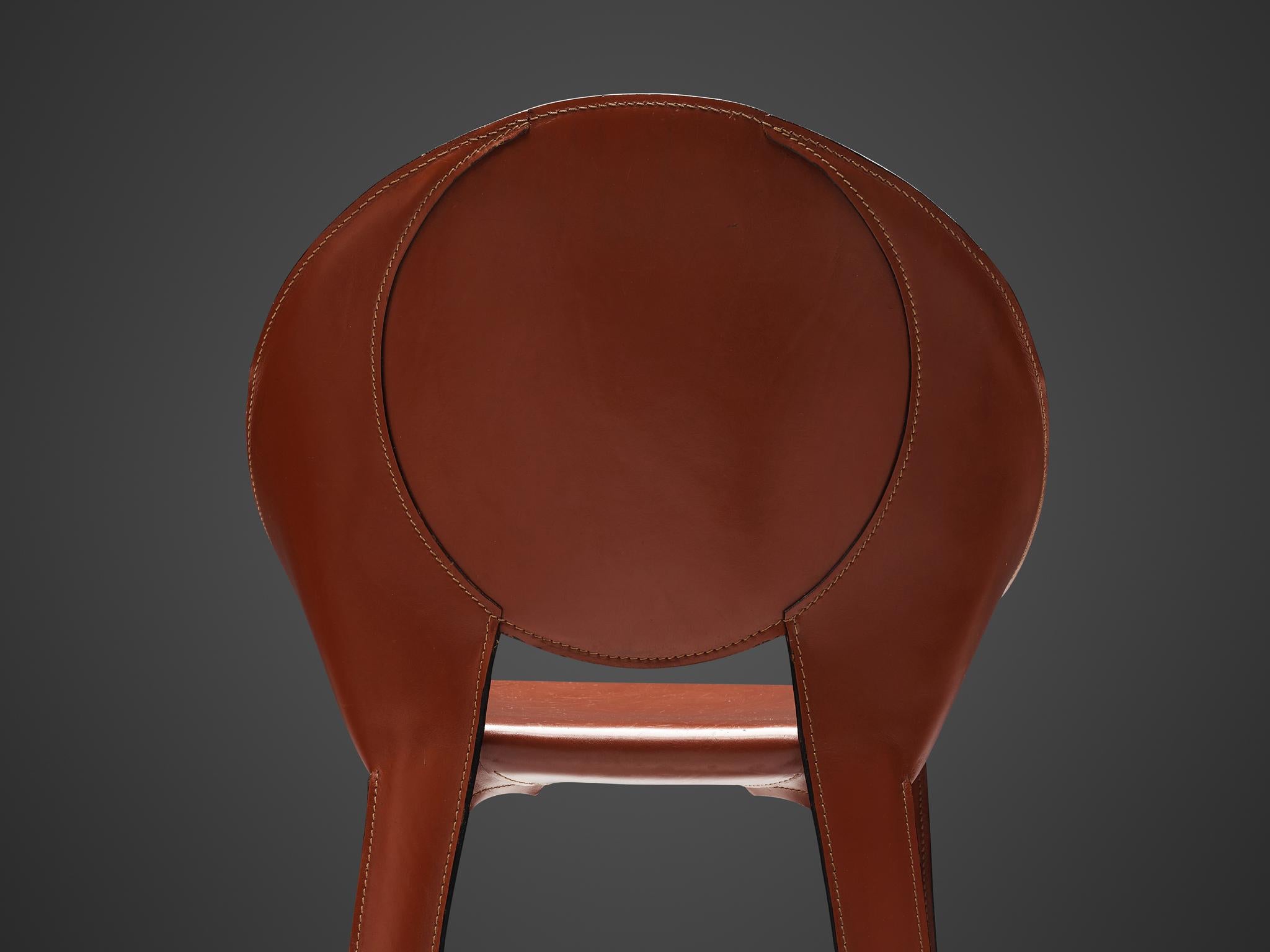 Late 20th Century Mario Bellini Rare Set of Eight Lira Liuto Dining Chairs in Red Leather