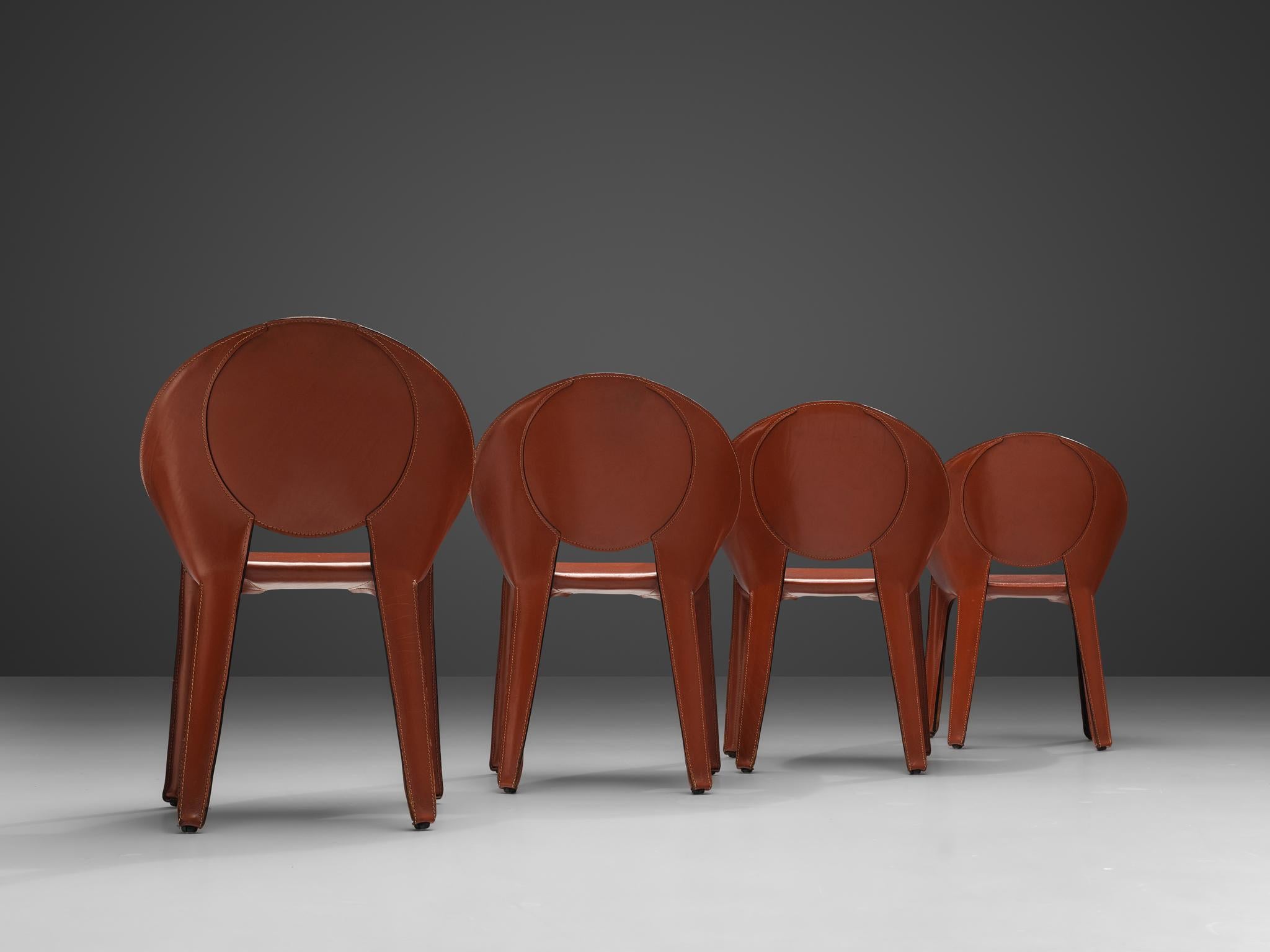 Mario Bellini Rare Set of Eight Lira Liuto Dining Chairs in Red Leather 1