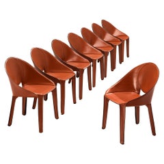 Mario Bellini Rare Set of Eight Lira Liuto Dining Chairs in Red Leather