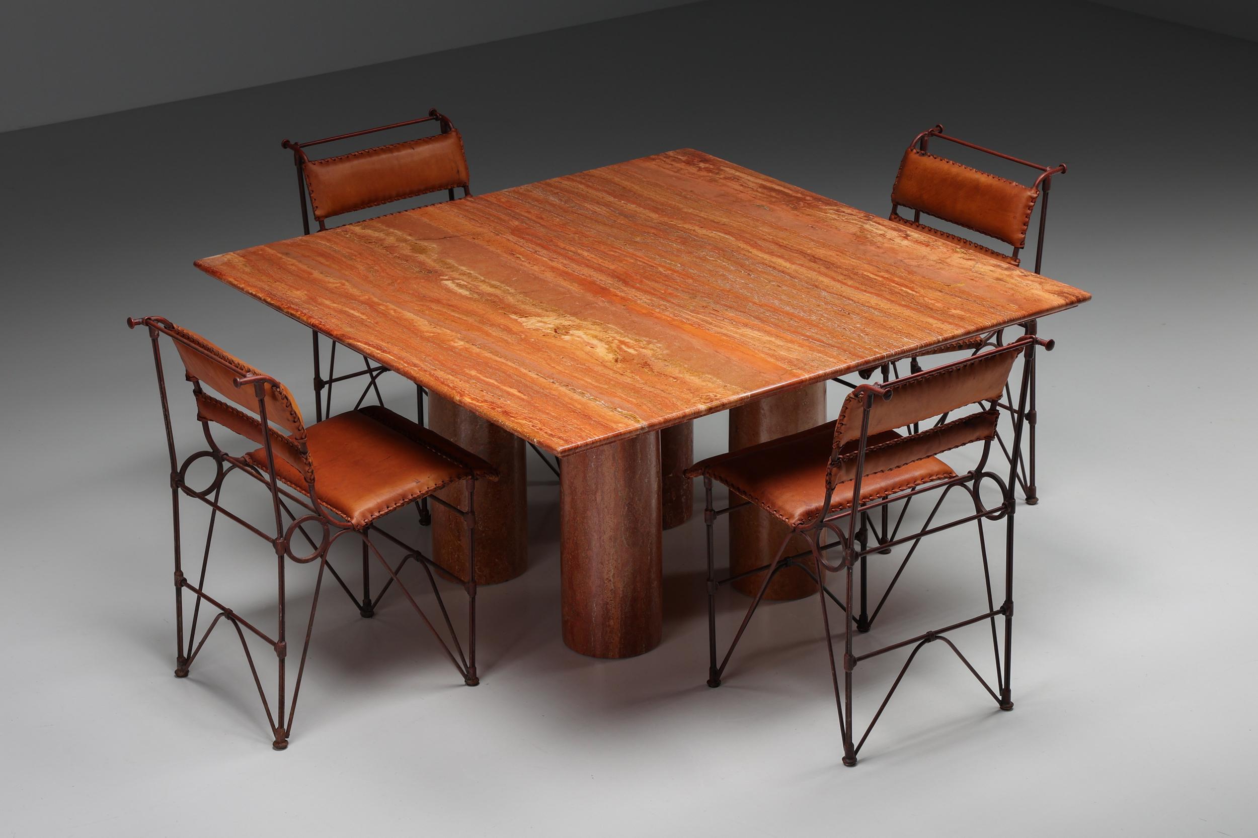 Post-Modern Mario Bellini Red Travertine 'Il Collonato' Dining Table, 1970s