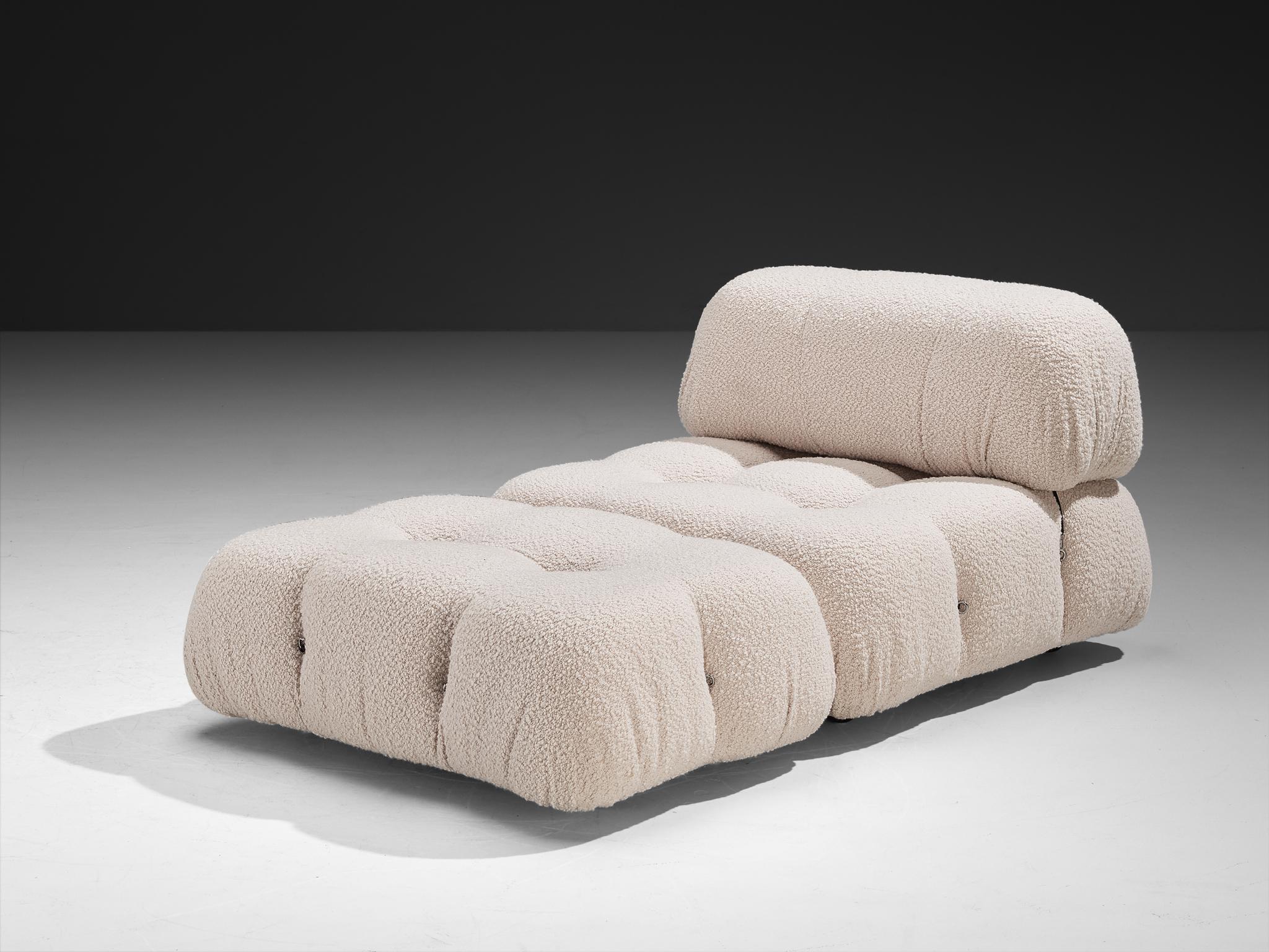 Post-Modern Mario Bellini Reupholstered 'Camaleonda' Lounge Chair with Ottoman White Boucle For Sale