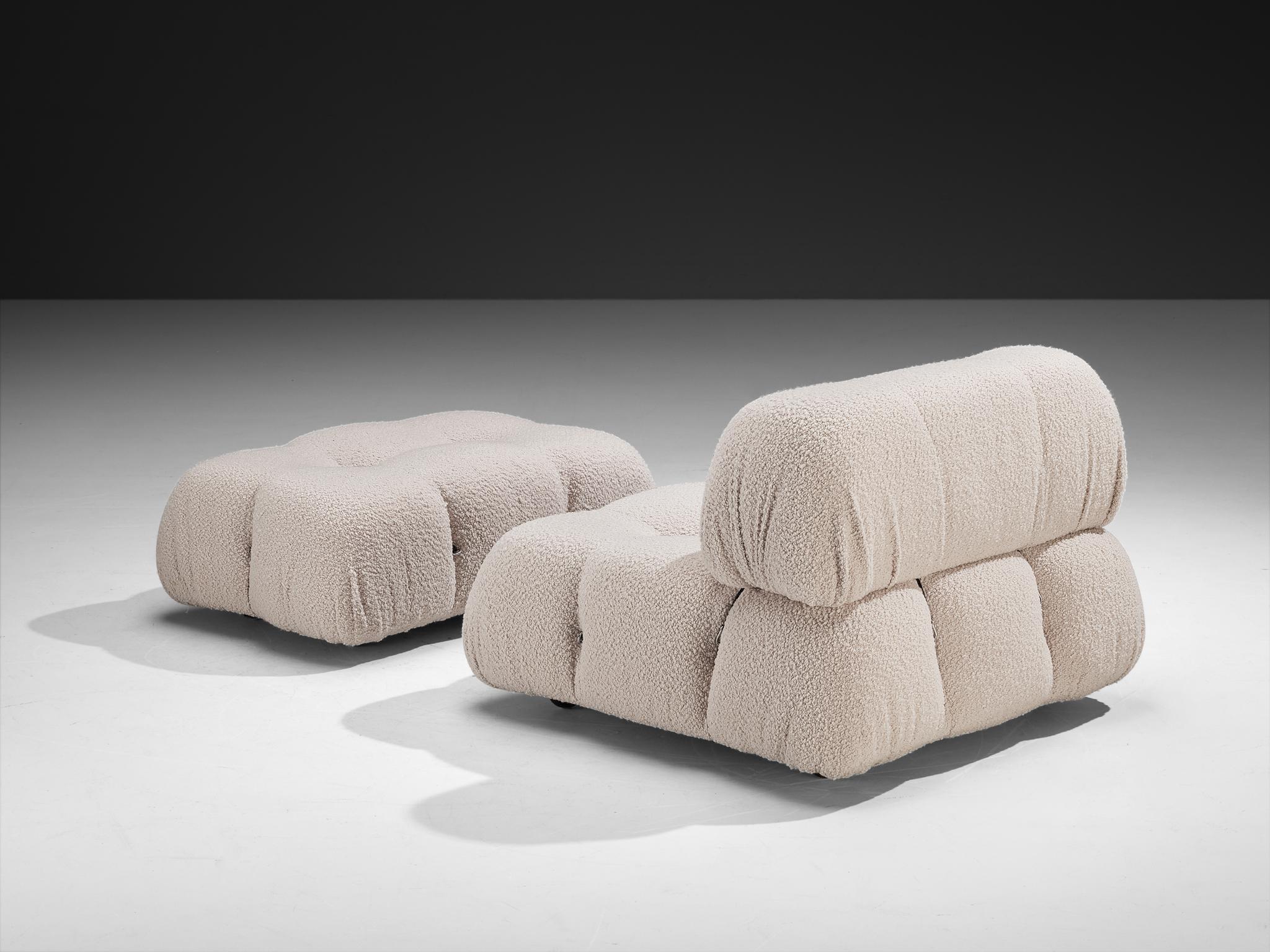 Mario Bellini Reupholstered 'Camaleonda' Lounge Chair with Ottoman White Boucle In Good Condition For Sale In Waalwijk, NL