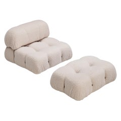 Mario Bellini Reupholstered 'Camaleonda' Lounge Chair with Ottoman White Boucle