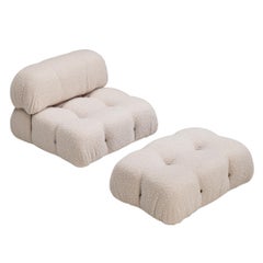 Mario Bellini Reupholstered 'Camaleonda' Lounge Chair with Ottoman White Boucle