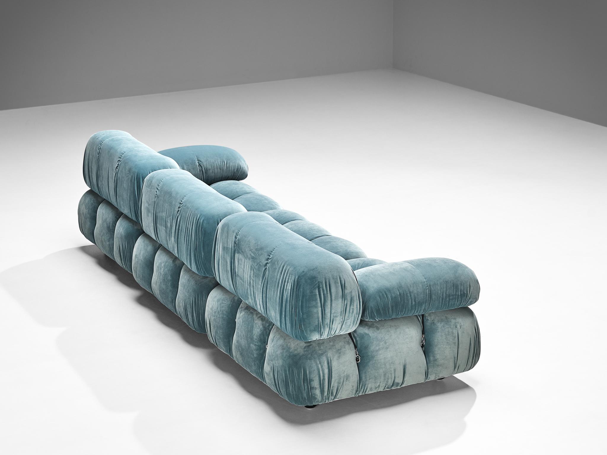 Metal Mario Bellini Reupholstered 'Camaleonda' Modular Sofa in Light Blue Velvet